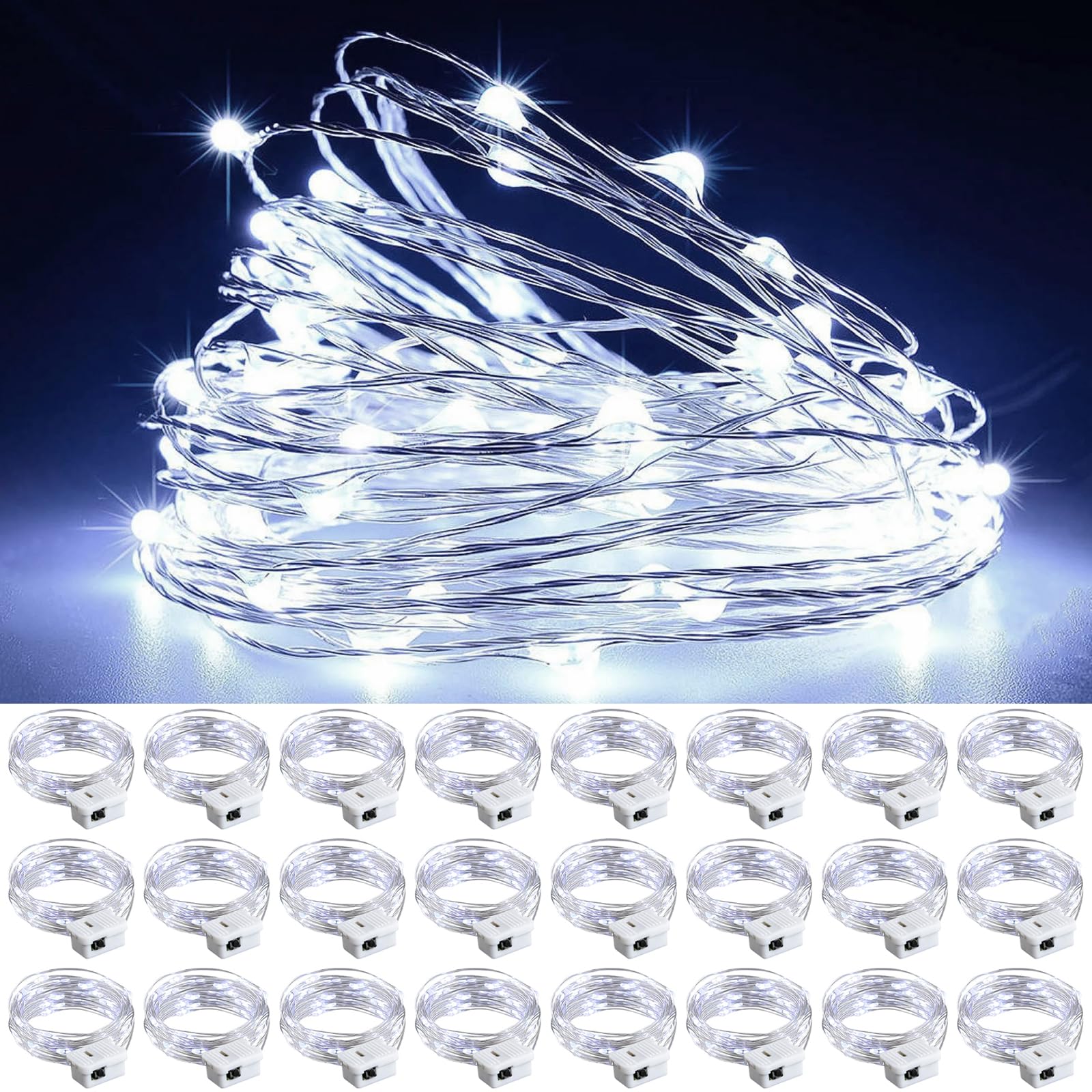 chzk 24 Pack Fairy Lights Battery Operated, 7ft 20 LED Mini String Lights Twinkle Lights for Christmas Helloween Mason Jars Cent