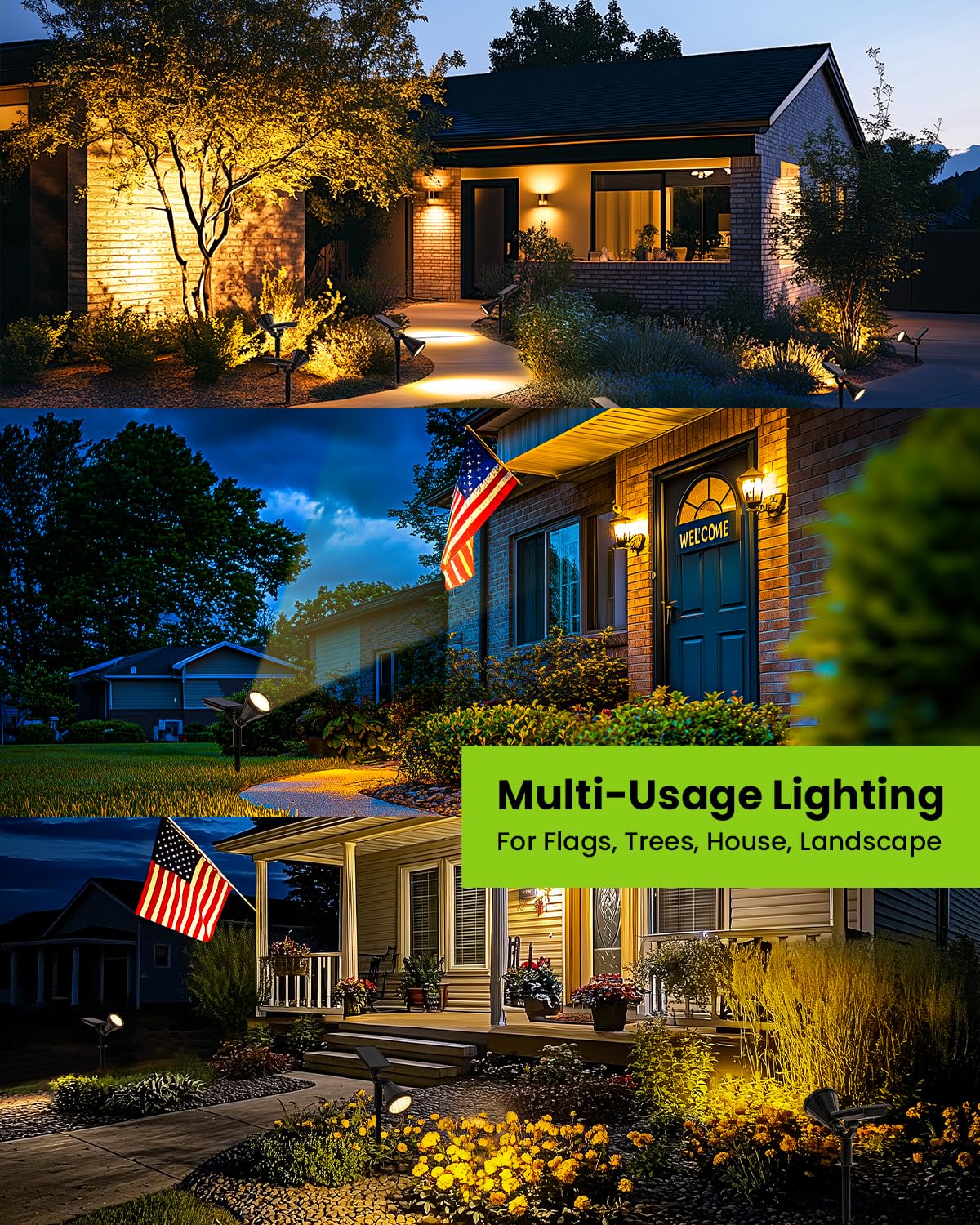 AUDERWIN Solar Spot Lights, 2 Pack Warm White, Waterproof Landscape Lighting, Model 9477 for Yard, Garden, Tree, Christmas Decorations