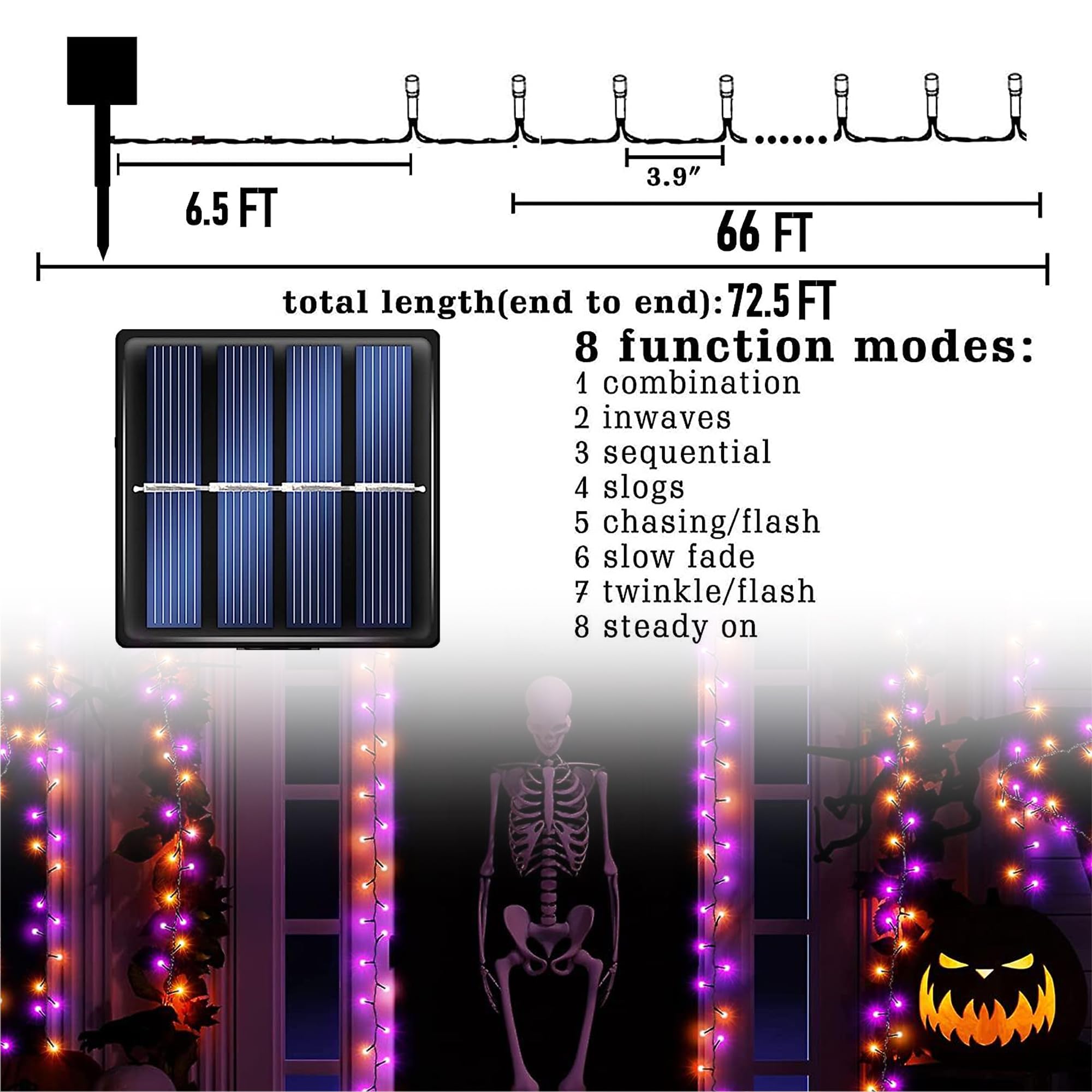 TW SHINE Solar Halloween Lights 400LED 132FT Waterproof 8 Modes Purple & Orange