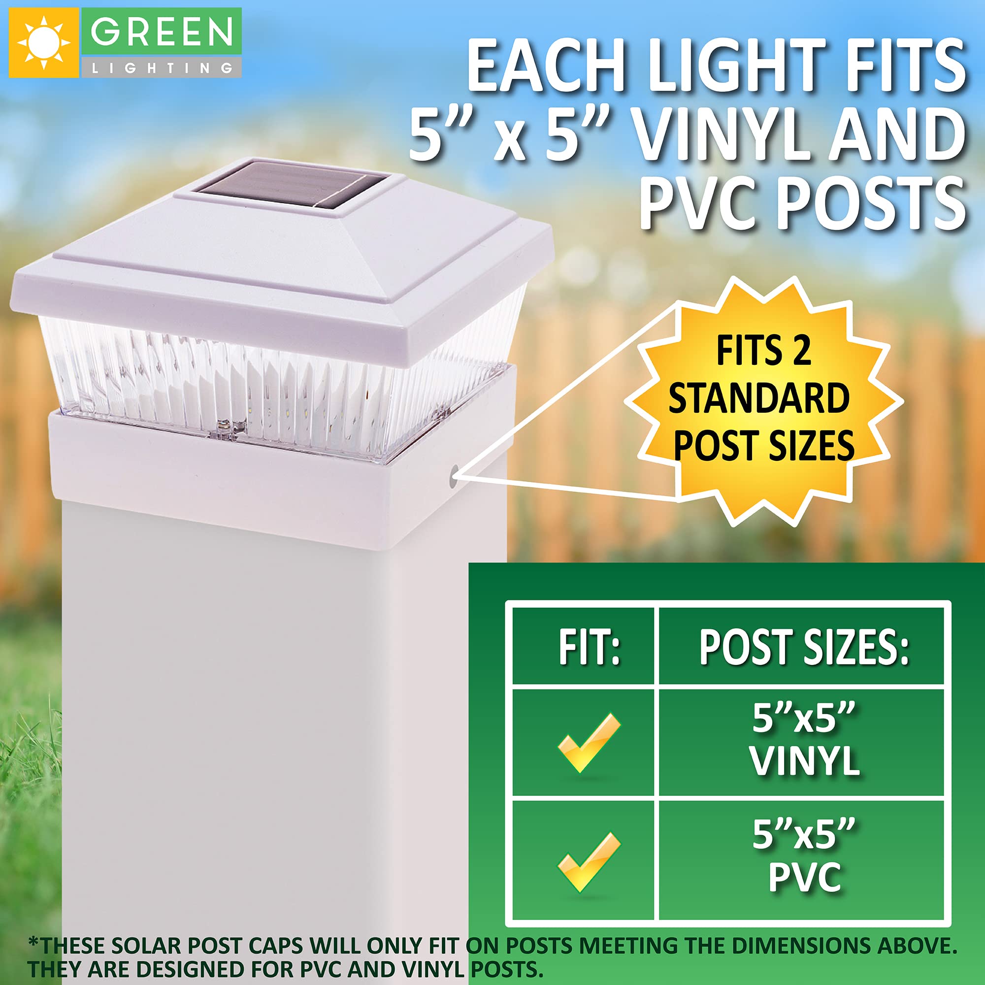 GreenLighting Solar Post Cap Lights, Waterproof, Bright LED, 12 Pack, White Classic, Fits 5x5 PVC/Vinyl, Model TN-1222578