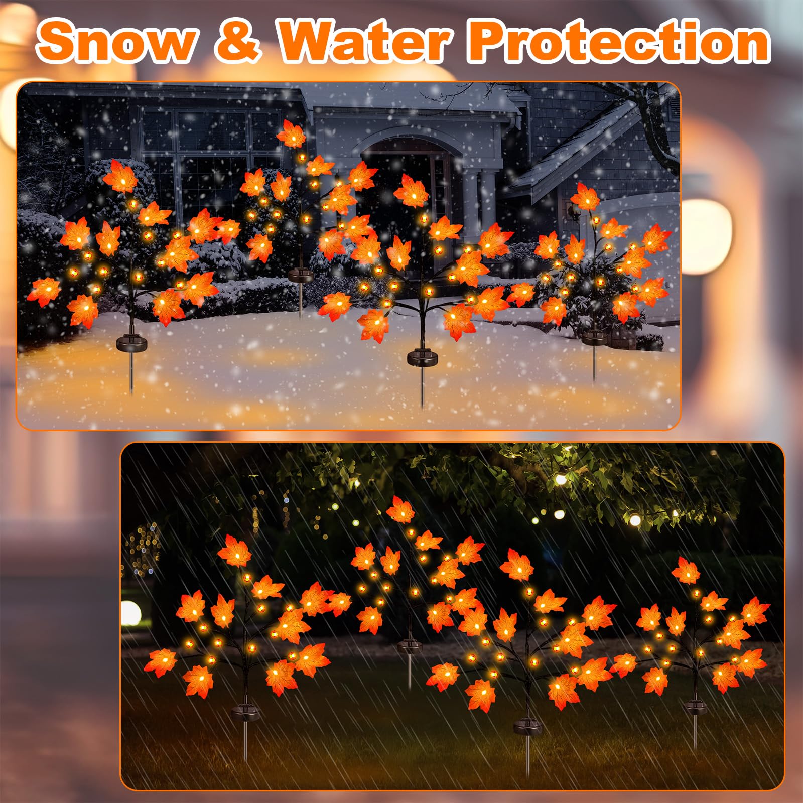 Rossesay 4 Pack Outdoor Fall Solar Lights Decorations Thanksgiving Waterproof Orange Maple Leaf Lights  Autumn Artificial Tree For Halloween Christmas Party Yard Garden Decor  10 Led 8 Modes