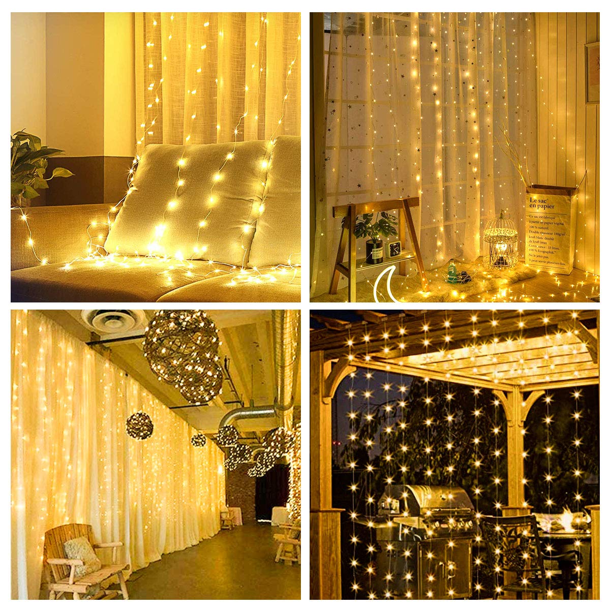 SUWITU Fairy Curtain Lights for Bedroom 300 LED, Christmas String Lights USB Plug in 8 Modes Wall Hanging Twinkle with Remote Co