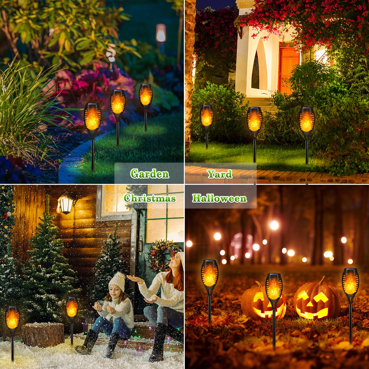 Lnryy 6-Pack Solar Torch Lights With Flickering Flame - Waterproof Outdoor Garden Decor