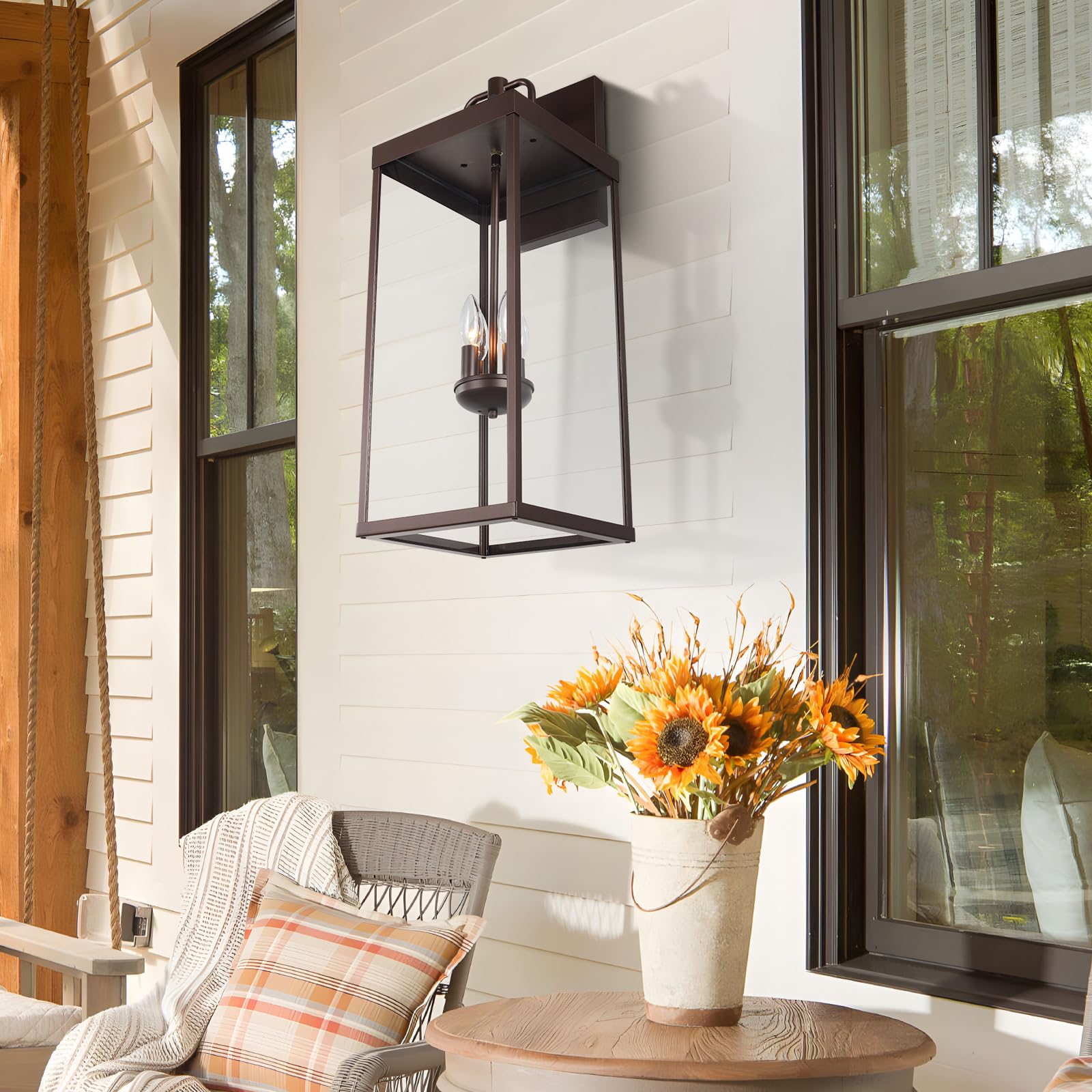 Diyel Outdoor Wall Sconce Light, 28 Inch Tall Transitional Exterior Wall Bracket Lighting With Clear Glass, Anti-Rust Powder Coat Bronze Modern Outside Wall Lantern For Front Porch Corridor Garage