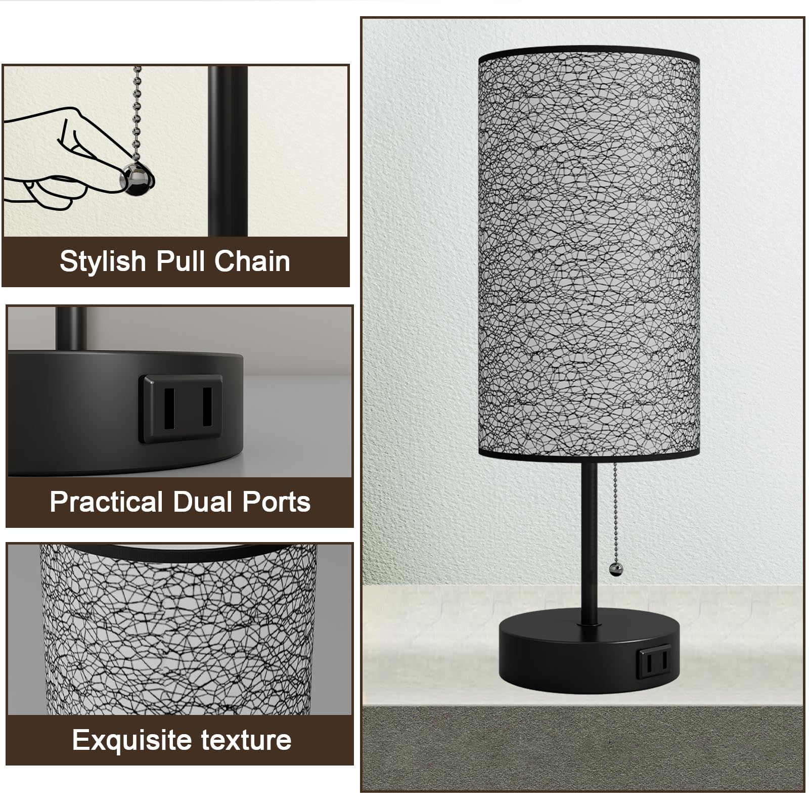 Yidpu Table Lamp For Bedroom,Nightstand Lamp For Bedside With Ac Outlets,Adjustable 3Color Led Light Desk Lamp For Home Decor,In