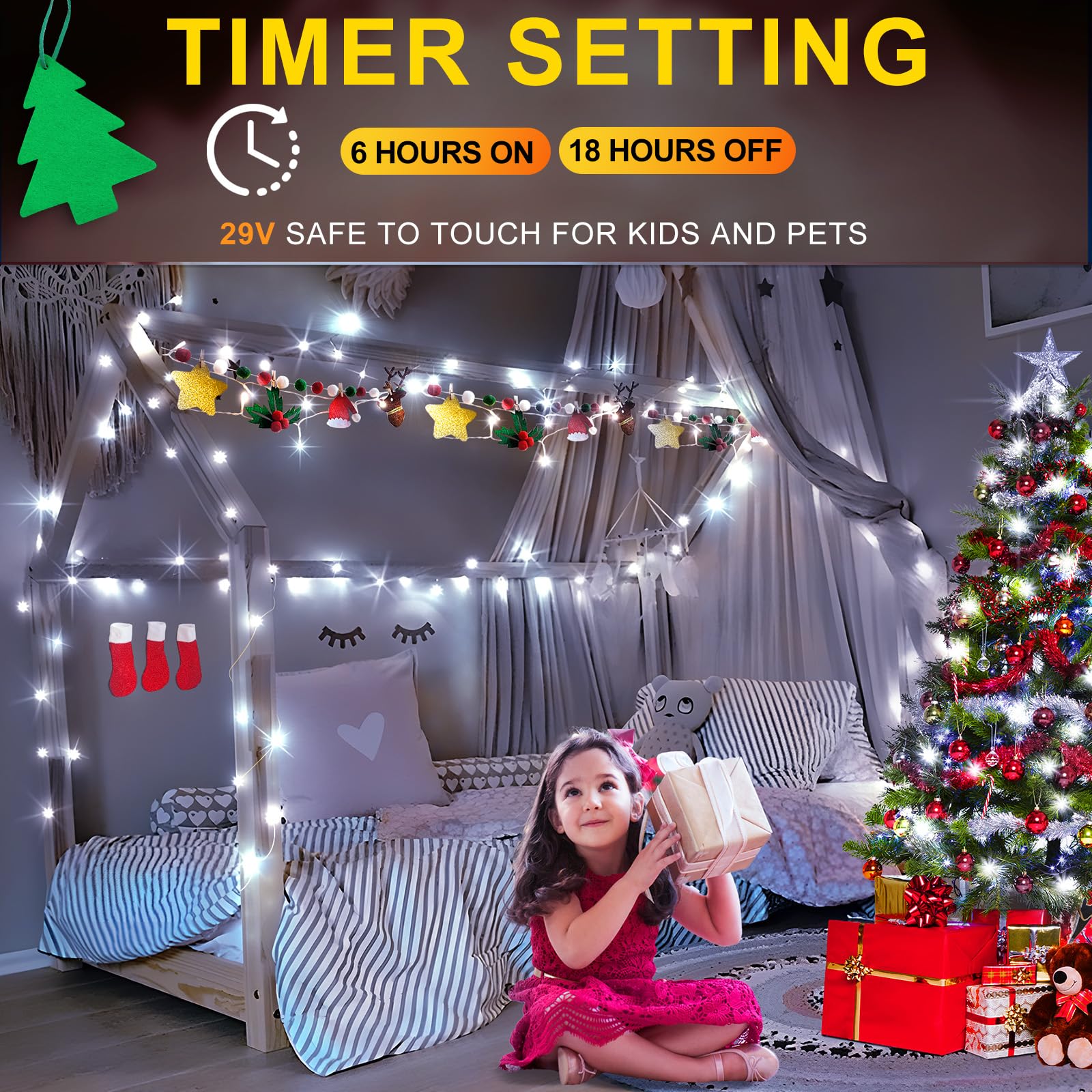Sauirs 60Ft 180 Led Christmas String Lights Outdoor With 8 Modes Timer Memory Function Waterproof Fairy Lights Plug In For Party