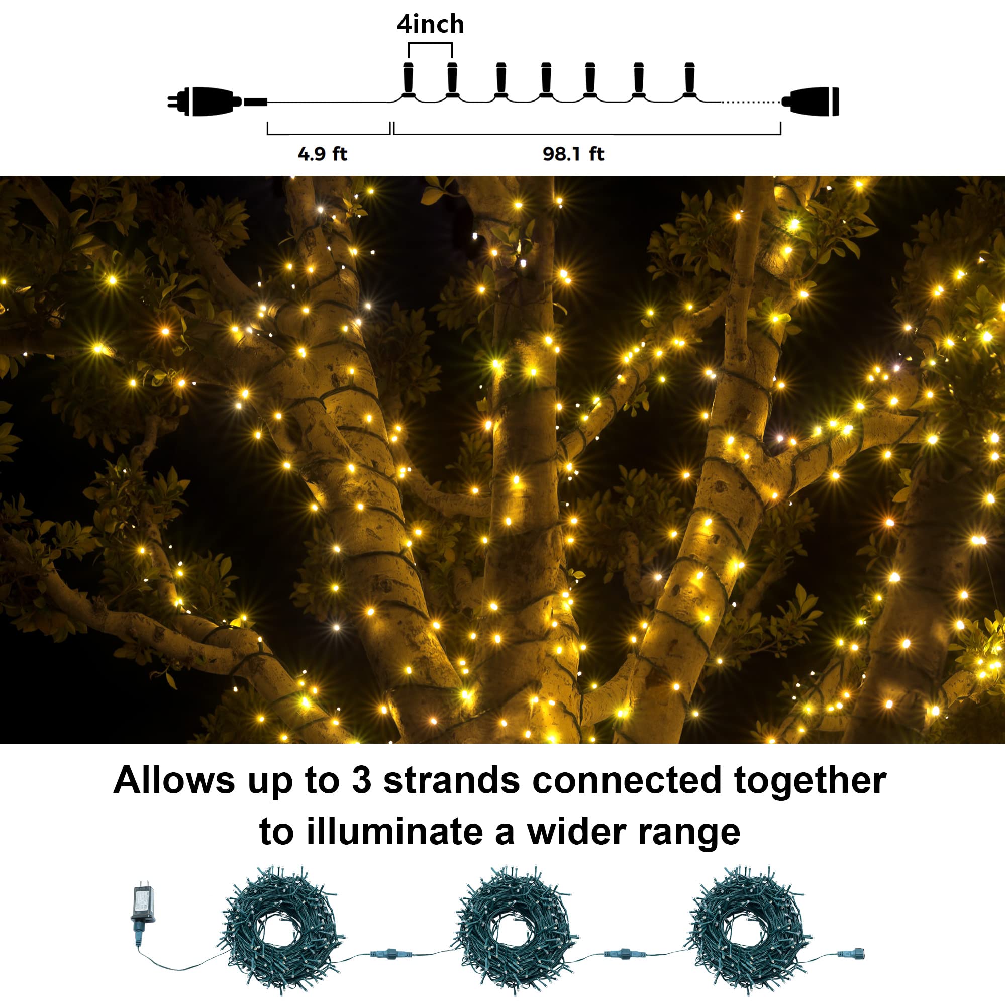 Lightshare 300Led 99Ft String Lights Warm White, 8 Modes 30V Plug In Fairy Lights With Remote Control For Home Garden Yard Chris
