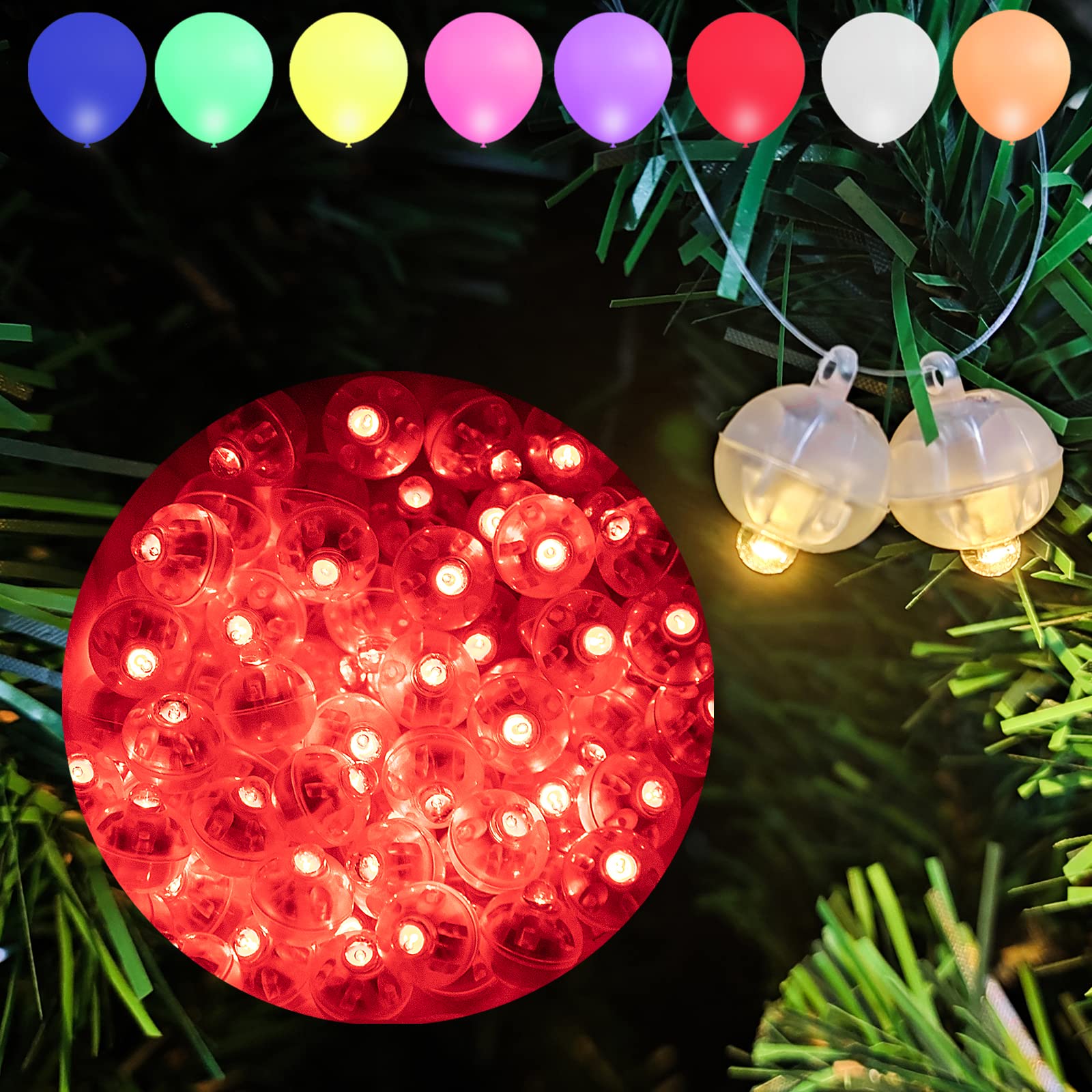 Aogist 100Pcs Red Mini Lights With Hook For Hanging,Long Standby Time Waterproof For Balloon Paper Lantern Birthday Christmas Halloween Wedding Decorative