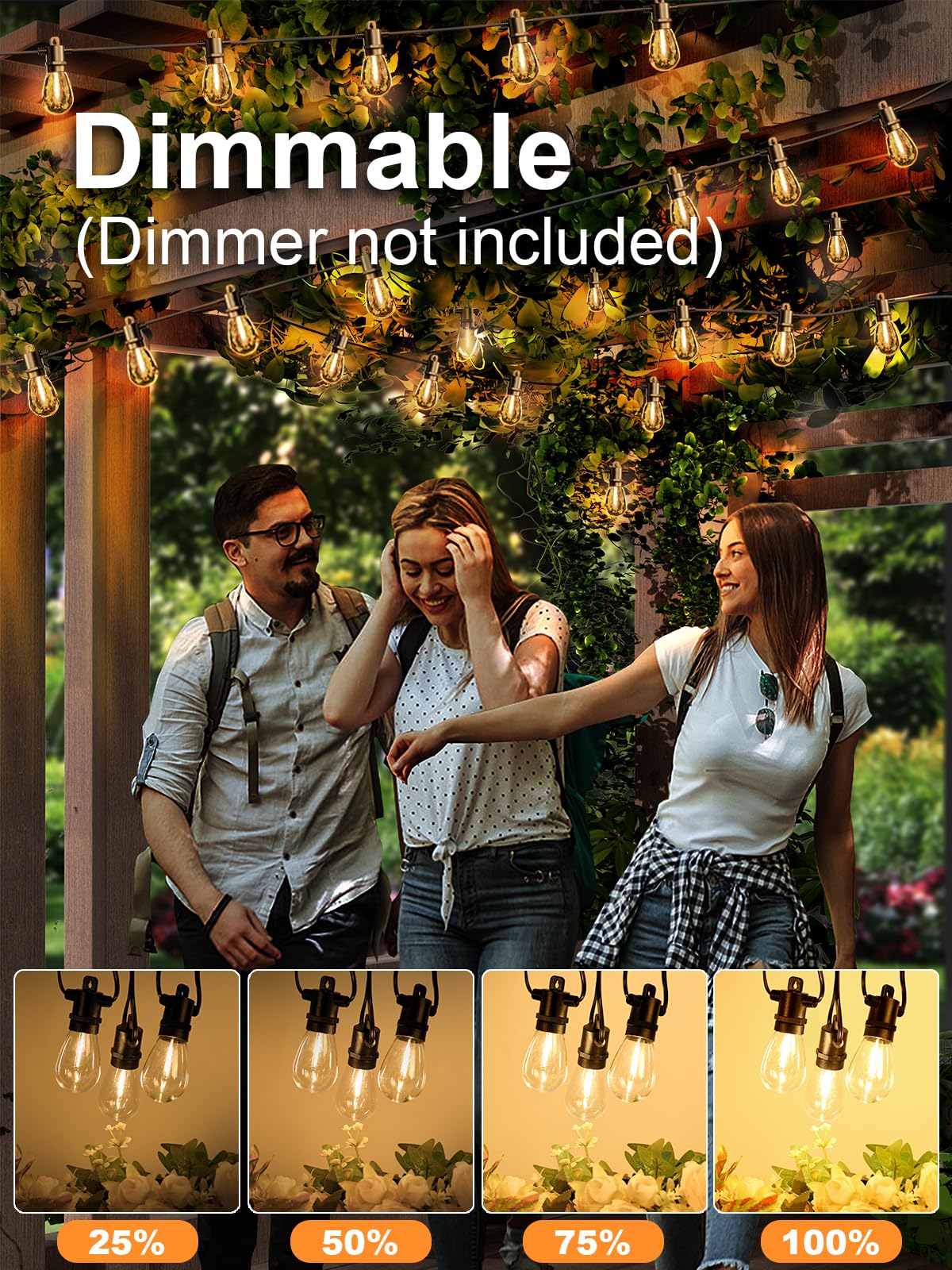 Svater 100FT Outdoor String Lights, Warm White Waterproof LED with Shatterproof S14 Bulbs for Patio, Cafe, and Backyard Parties