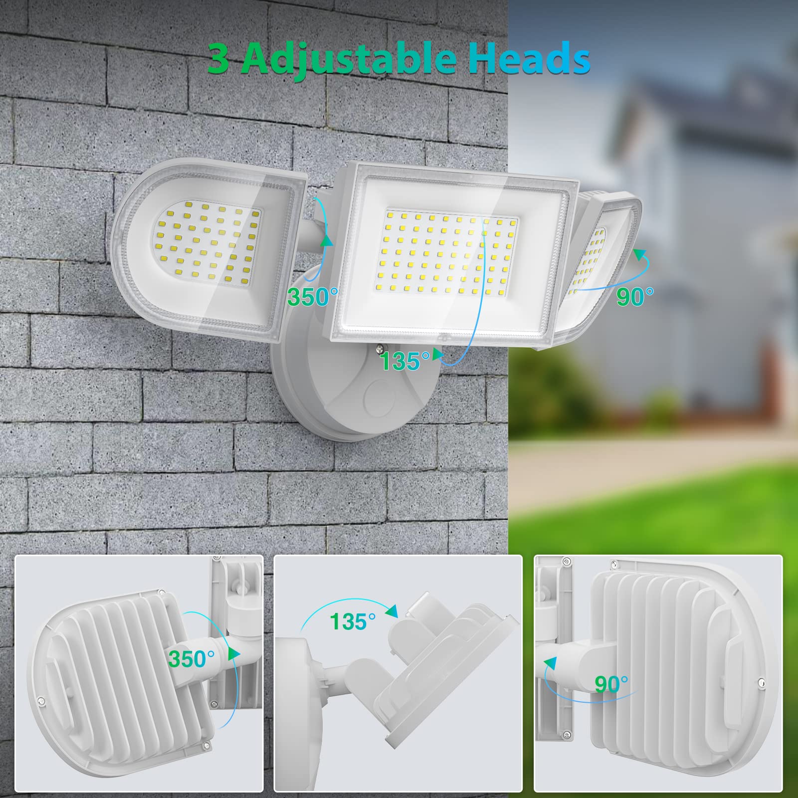 Imaihom 100W Ip65 Waterproof Flood Lights, 9000Lm, 3 Adjustable Heads - 6500K Daylight