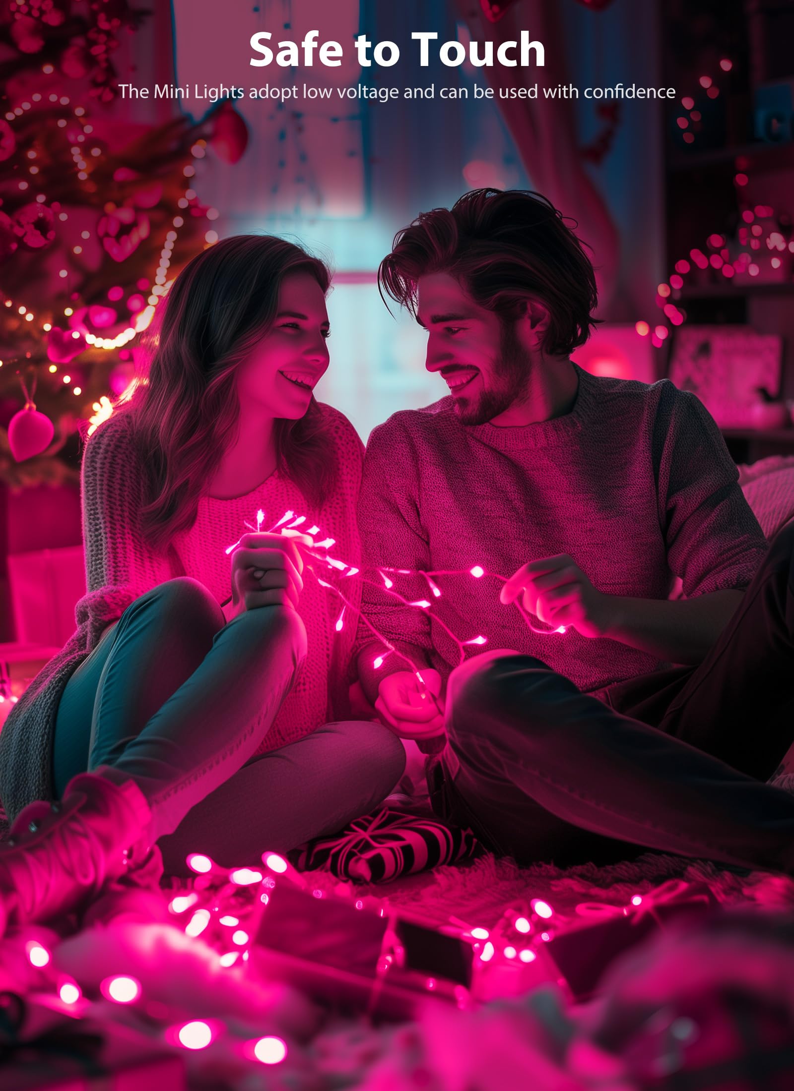 Pink Christmas Mini Lights, 39Feet 100 Led Pink String Lights With 8 Lighting Modes, Connectable Valentine'S Lights For Indoor Outdoor Valentine'S Day Garland Wreath Holiday Decoration, White Wire