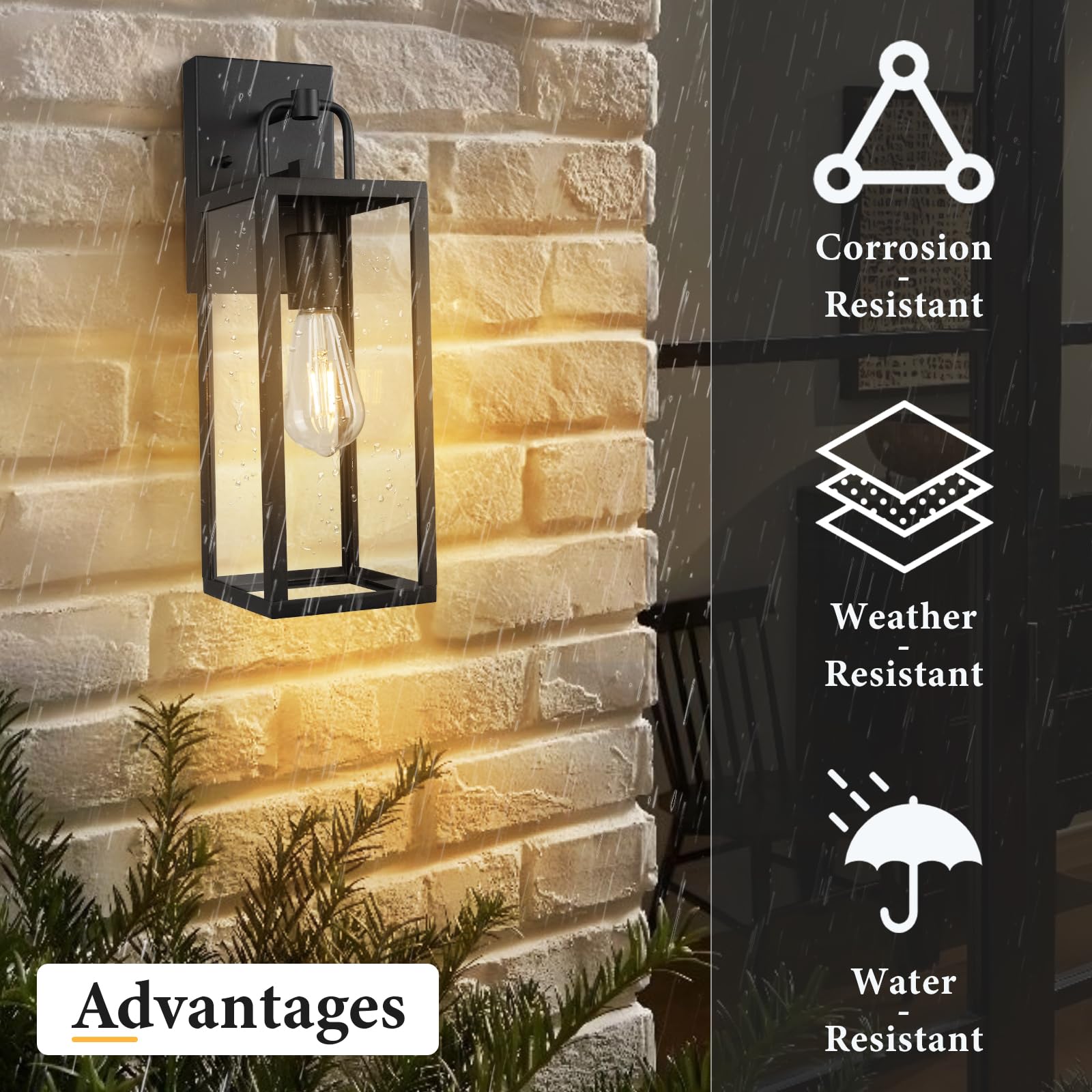 Diyel Transitional Outdoor Wall Sconce Light, 16 Inch Tall Modern Exterior Wall Lighting With Clear Glass, Anti-Rust Powder Coat