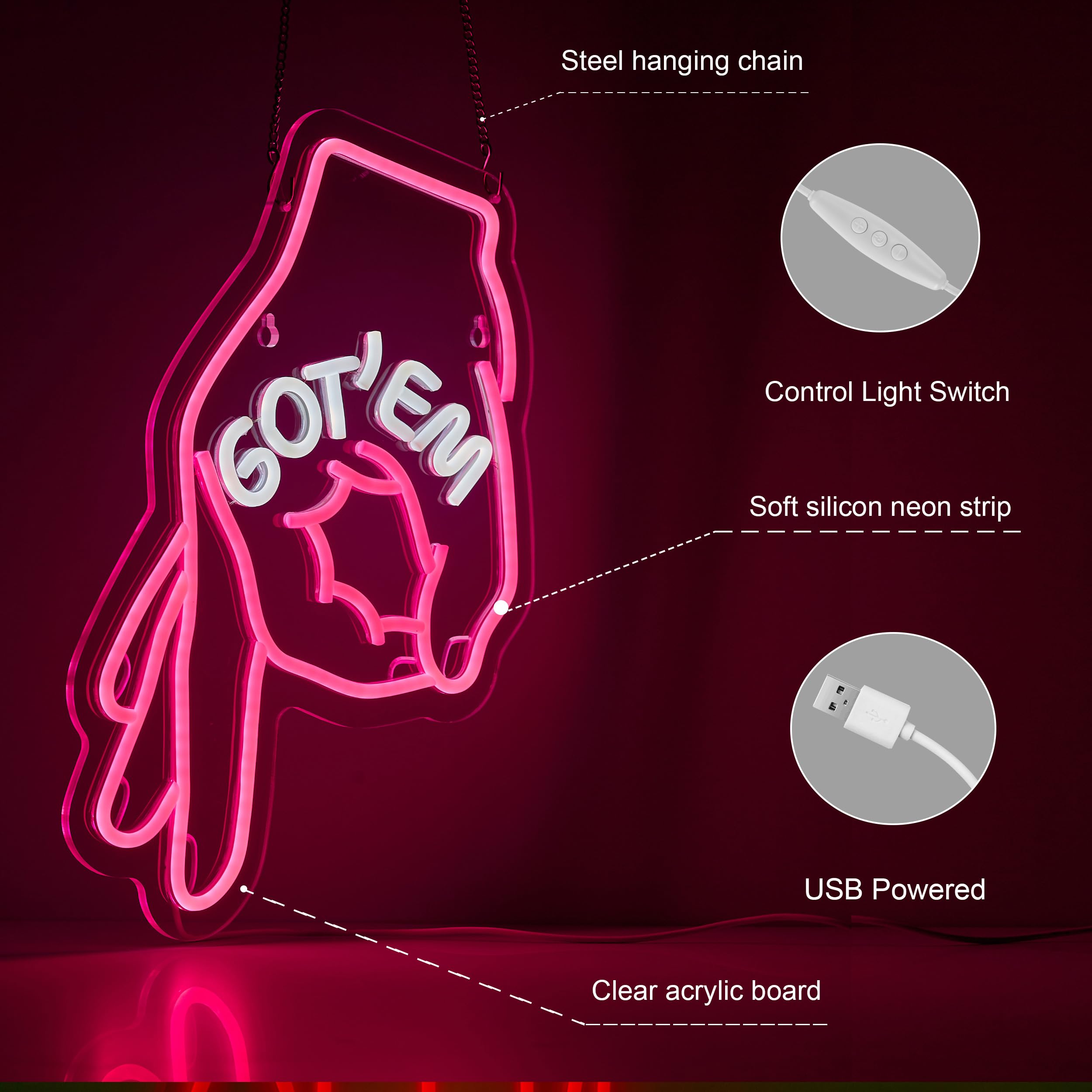 ZODZ Neon Sign - GOT EM Wall Décor with Dimmable LED Light - Pink/White - Silicone Material - Ideal for Bedroom and Man Cave