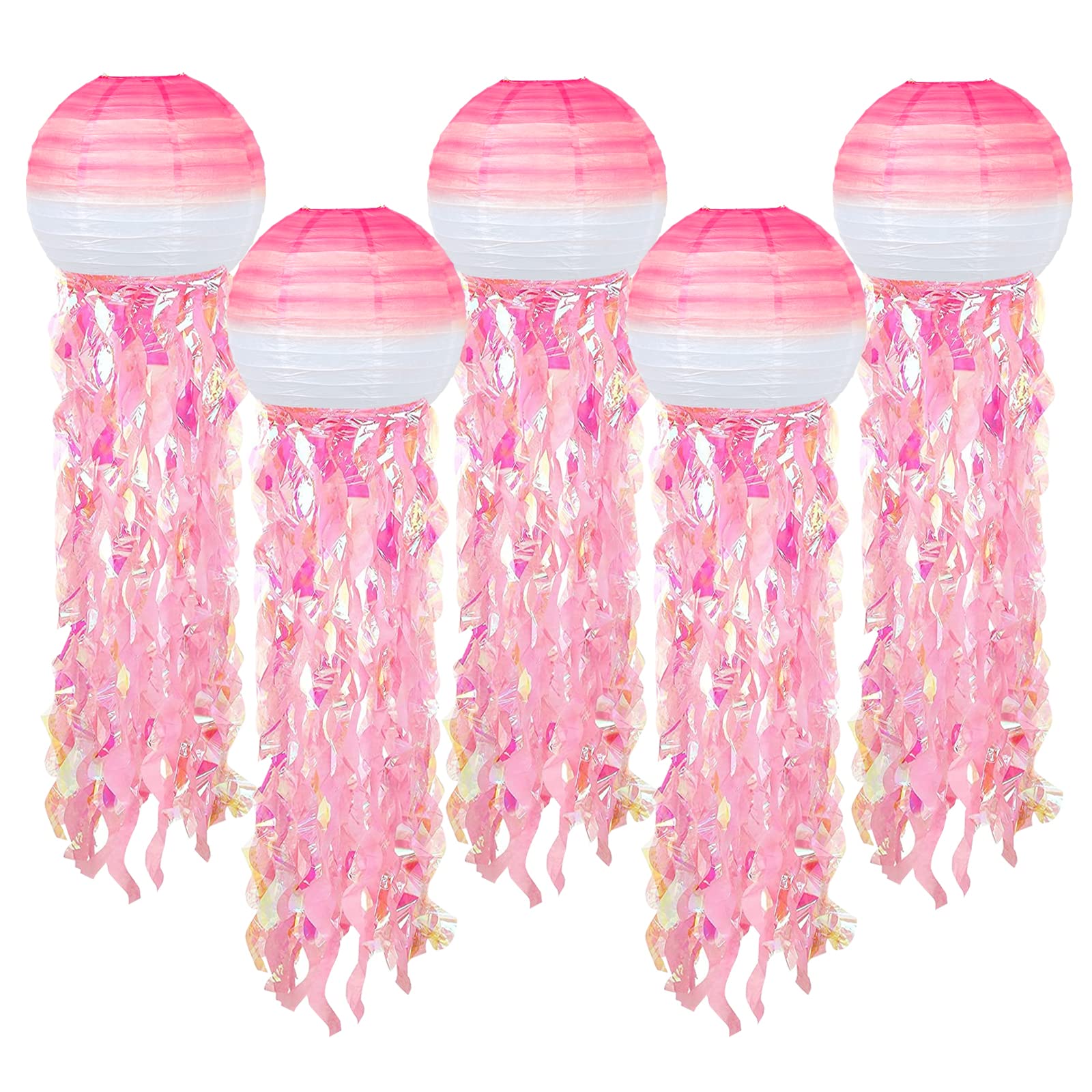 ADLKGG Hanging Jelly Fish Paper Lanterns, Gradient Colorful Pink Paper Lanterns for Mermaid Theme Party Under The Sea Ocean Birt