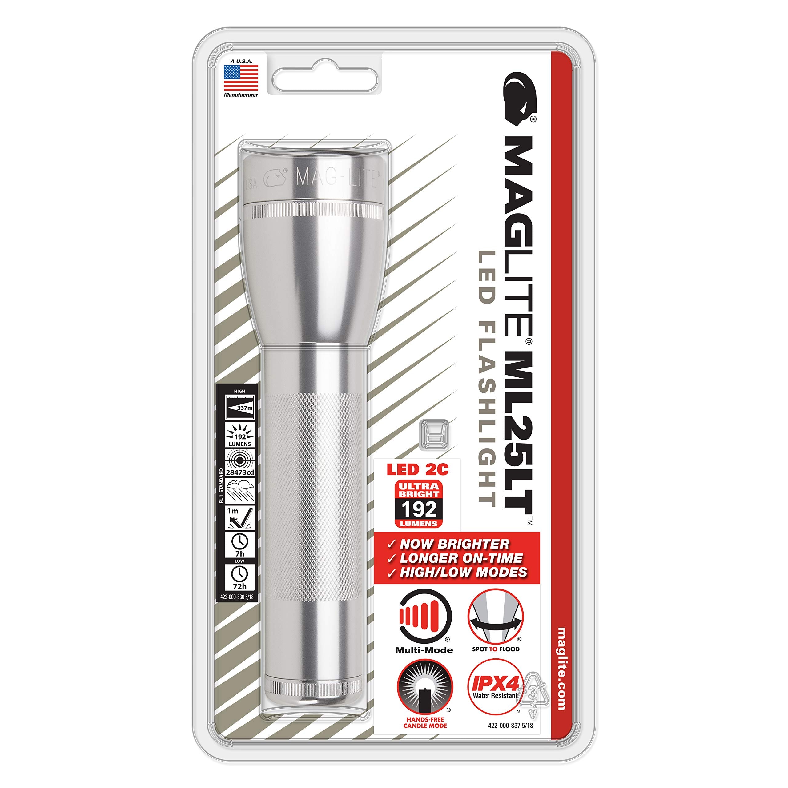 Maglite Ml25Lt Led 2-Cell C Flashlight, Silver