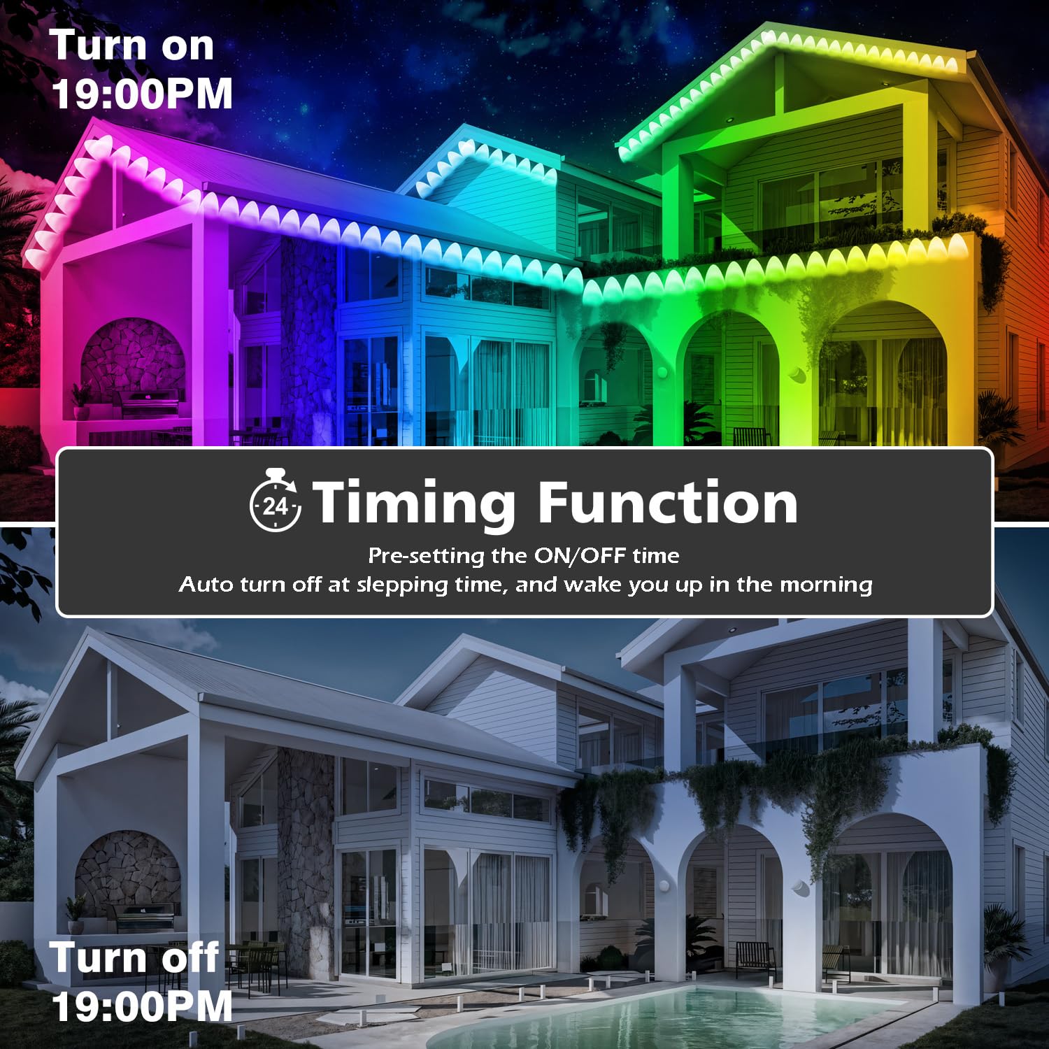 50Ft Permanent Outdoor Rgb Lights - Ip67 Waterproof With Smart App Control Remote, Diy Scene Modes, Music Synchronization, Eaves