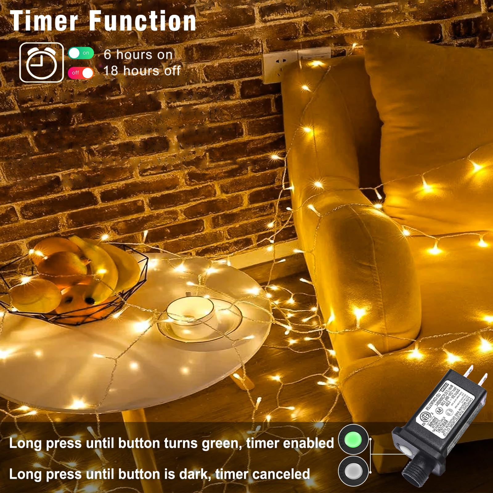 Nielfoi 66 FT Warm White String Lights, 200 LED, Waterproof, 8 Modes, Indoor/Outdoor, Model BG-CL3M3-306L01
