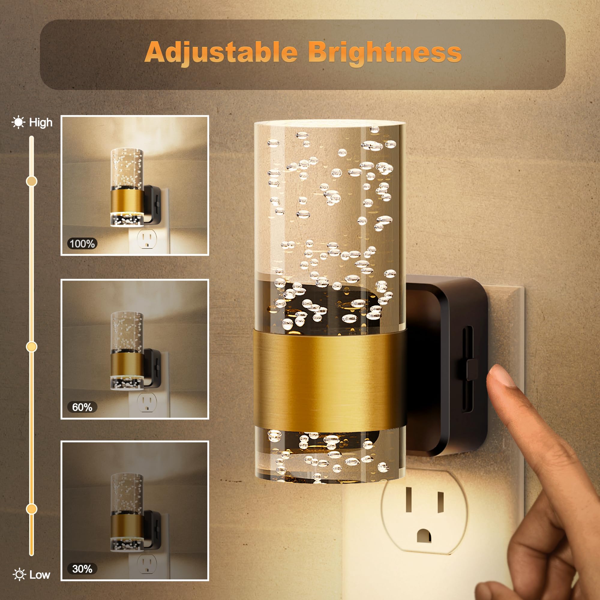 Jandcase Night Light, Night Lights Plug Into Wall,2 Pack 3000K Dimmable Led Night Light With Adjustable Brightness, Automatic Ni