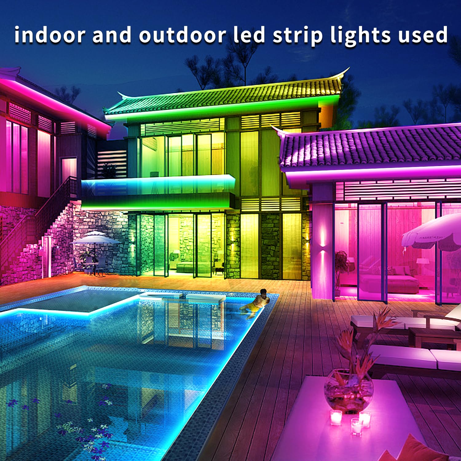 vimeepro Outdoor LED Strip Lights, 300ft IP68 Waterproof, RGB Color, Remote & App Control, Model vimeepro-ledFS5M03