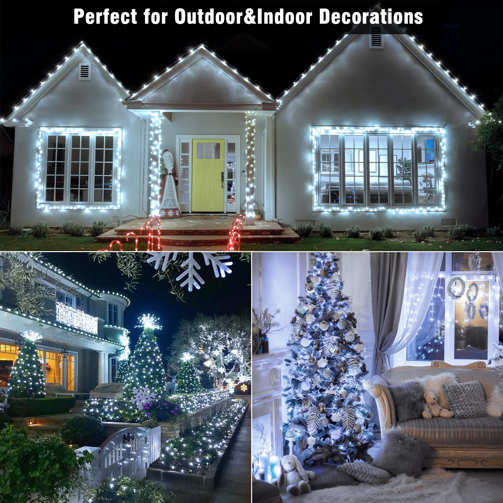 33Ft 100 Led Christmas Lights Outdoor - 8 Modes Christmas String Lights Clear Wire With Time Memory, Waterproof Plug In Fairy St