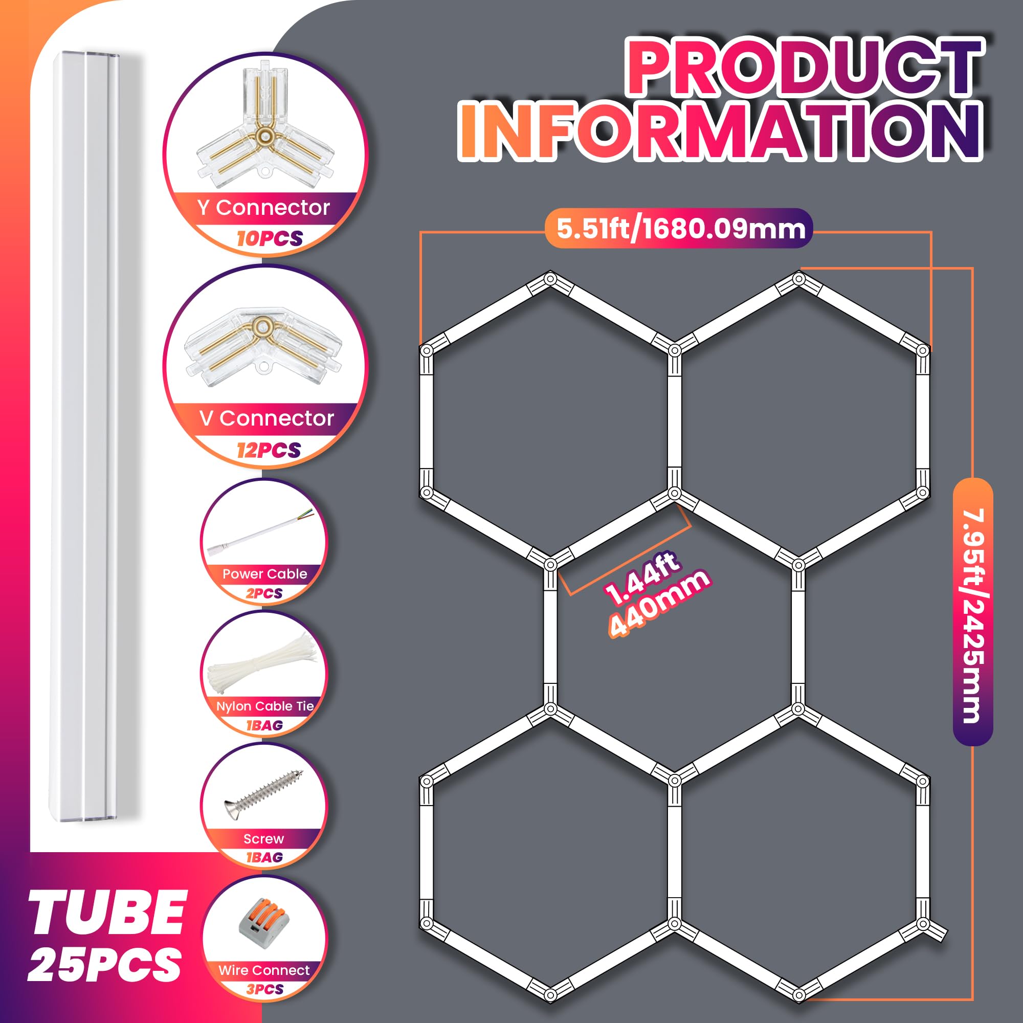 Goslarlit Hexagon Led Garage Light, 25 Pack Led Shop Ceiling Lamp, 144W 15950Lm 6500K Daylight White, Linkable Plug-In Hexagon Lamp For Workshop Gym Car Care Warehouse 95X66Inch