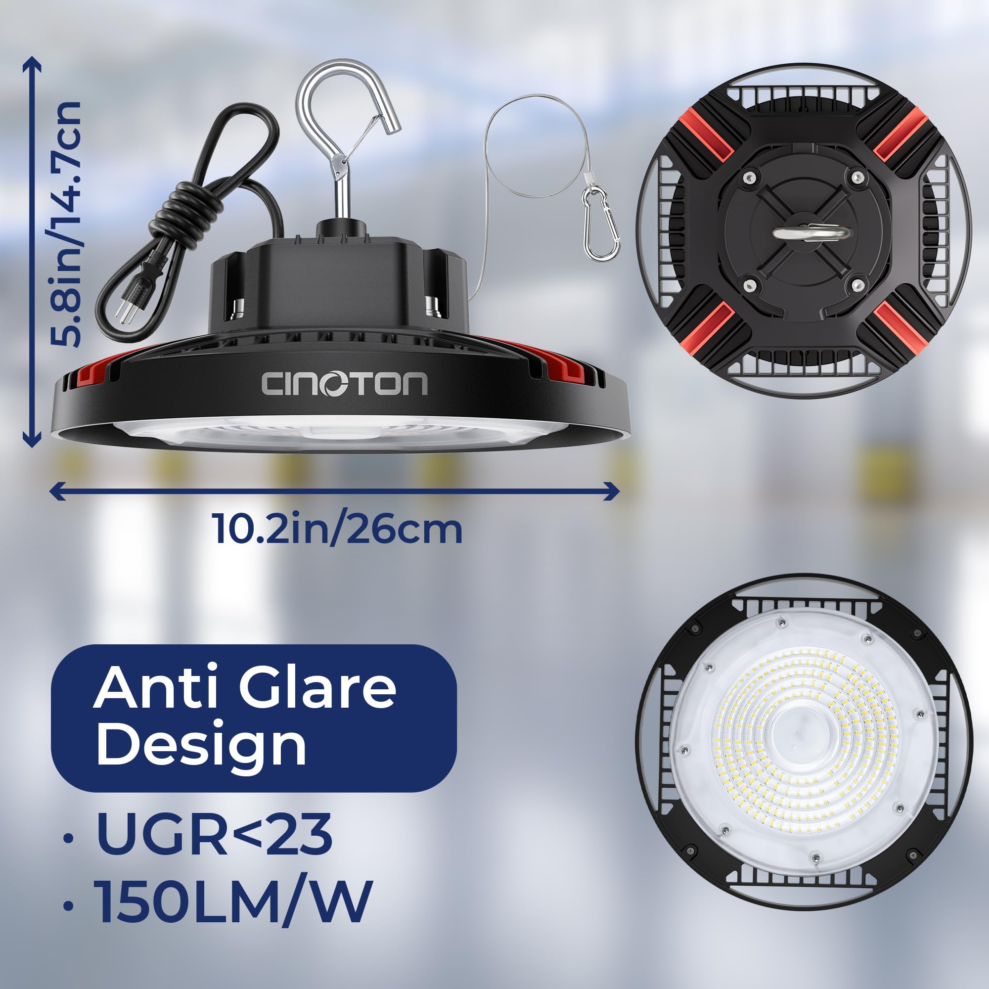 CINOTON 160W UFO LED High Bay Light, 24000LM, Aluminum, Daylight White 5000K, ETL Listed, Model HB025, 1 Pack