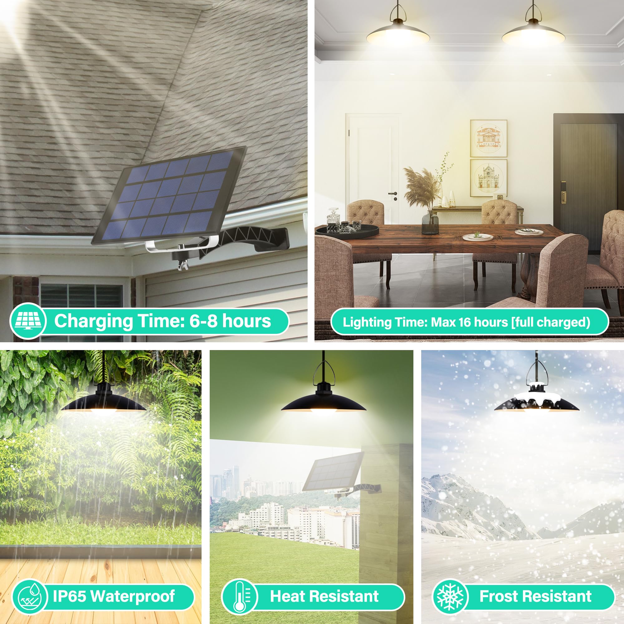 Starnoontek 4 Heads Pendant Solar Shed Light, Ip65 Waterproof Warm White Shed Indoor Lights With Remote Control For Patio Garden