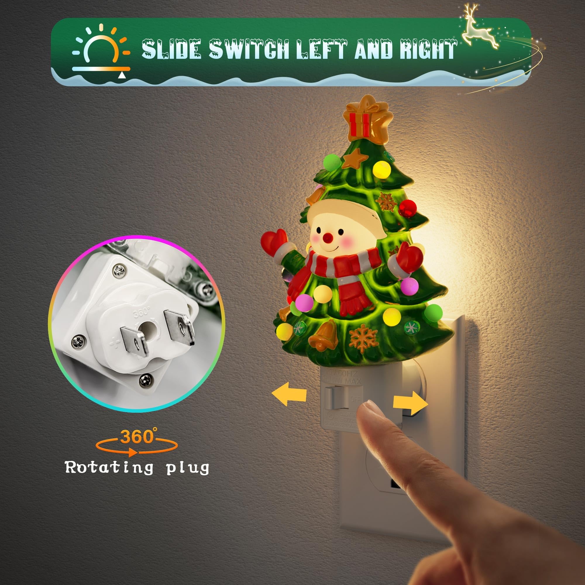 Jandcase Christmas Tree & Snowman Night Light  3000K Night Lights Plug Into Wall Cute & Funny Ceramics Christmas Night Light For Kids  360?Rotatable For Home Party Decor 1 Pack