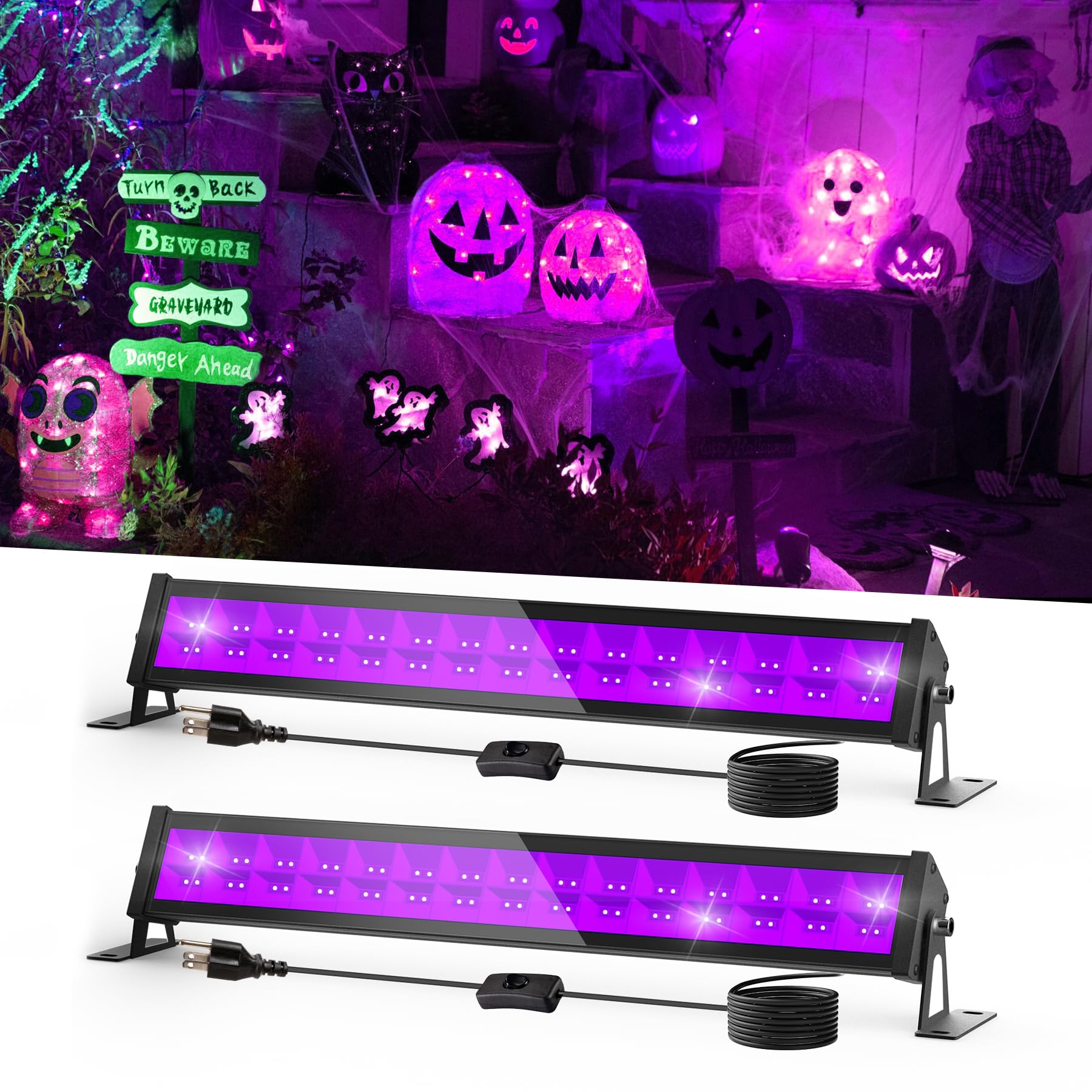 T-Sun 40W Led Black Light Bar  Blacklight Bars With Plug And Switch Light Up 22X22Ft Area Strip Lights For Glow Party Body discomfort-reducingt Fluorescent Poster Halloween Bedroom Classroom Stage Lighting 2 Pack
