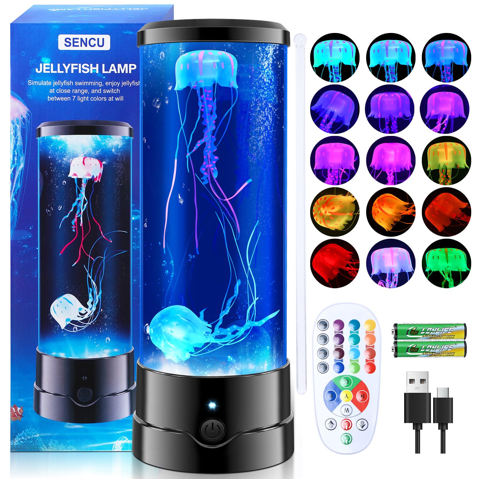 SENCU Jellyfish Lamp 17 Color Changing Remote Jellyfish Night Light LED Mood Lamp Home Decor for Room Office Night Light Ideal G