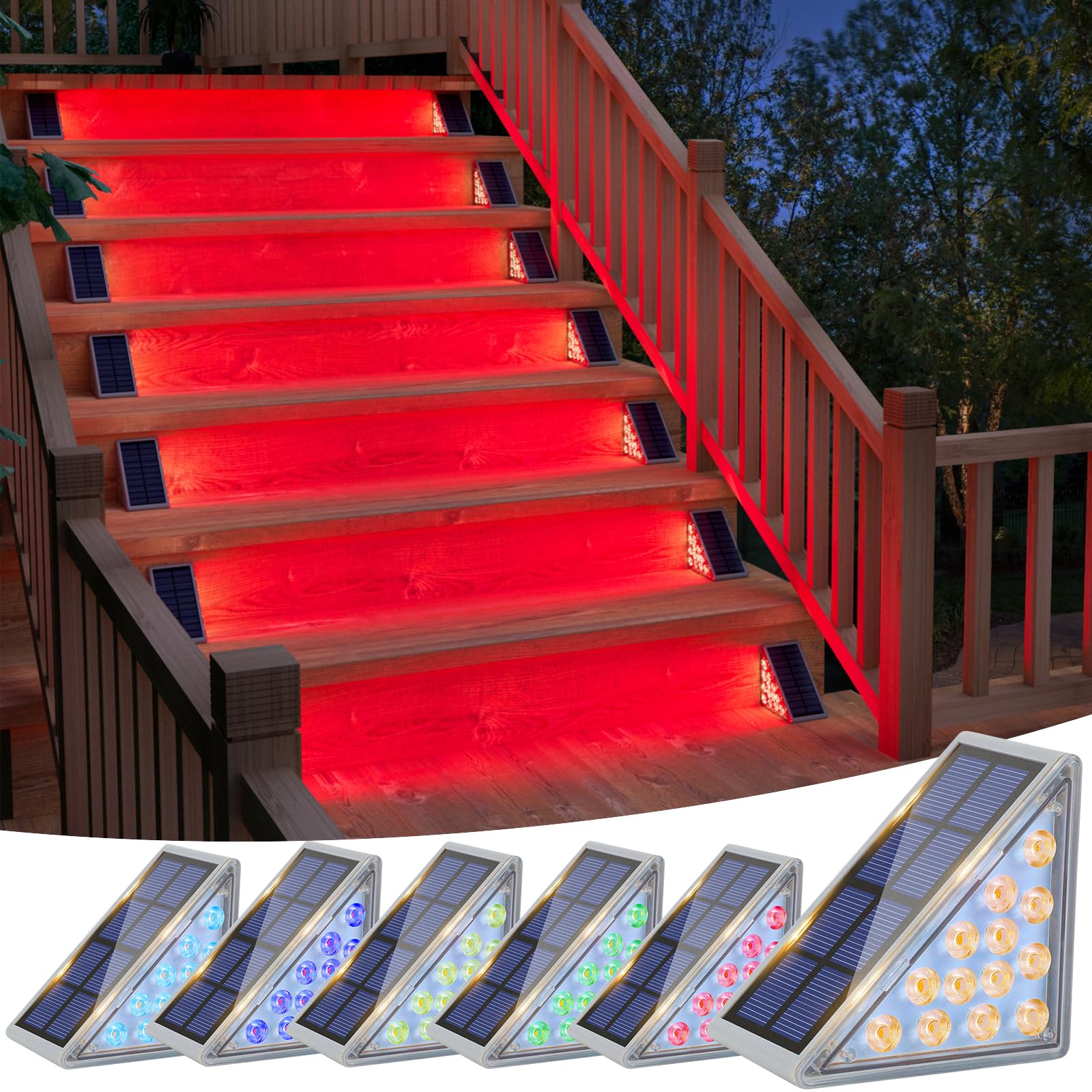 VOLISUN Solar Stair Lights 6 Pack  7 Fixed Colors  Solar Step Lights Outdoor Waterproof  Christmas Outdoor Step Lights  Solar Deck Lights Outdoor Decor for Garden Stair  Front Step  Porch and Patio