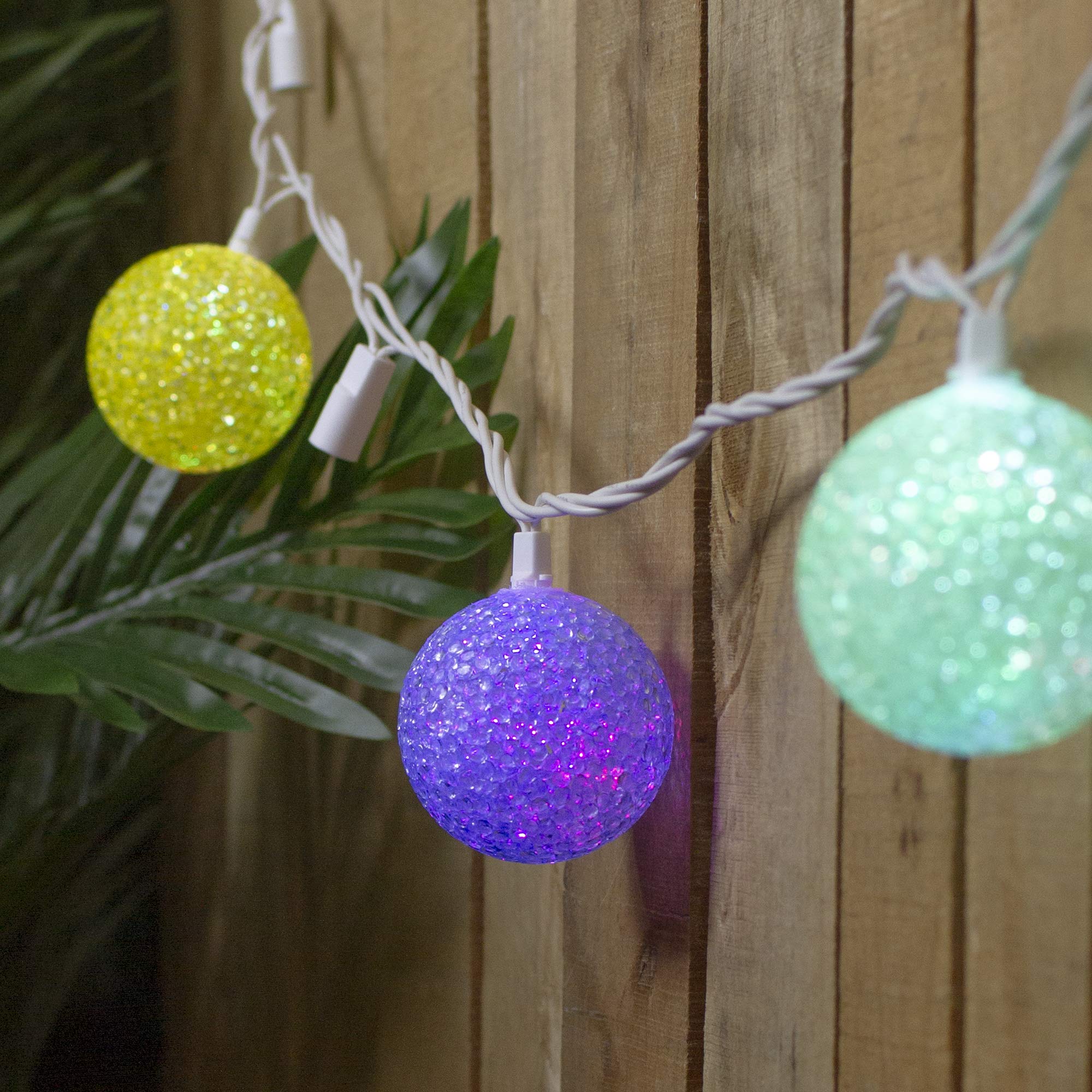 Northlight 10-Count LED Color Changing Sparkle Globe Patio Lights - 7.5 ft White Wire, Multi-Colored, Plastic