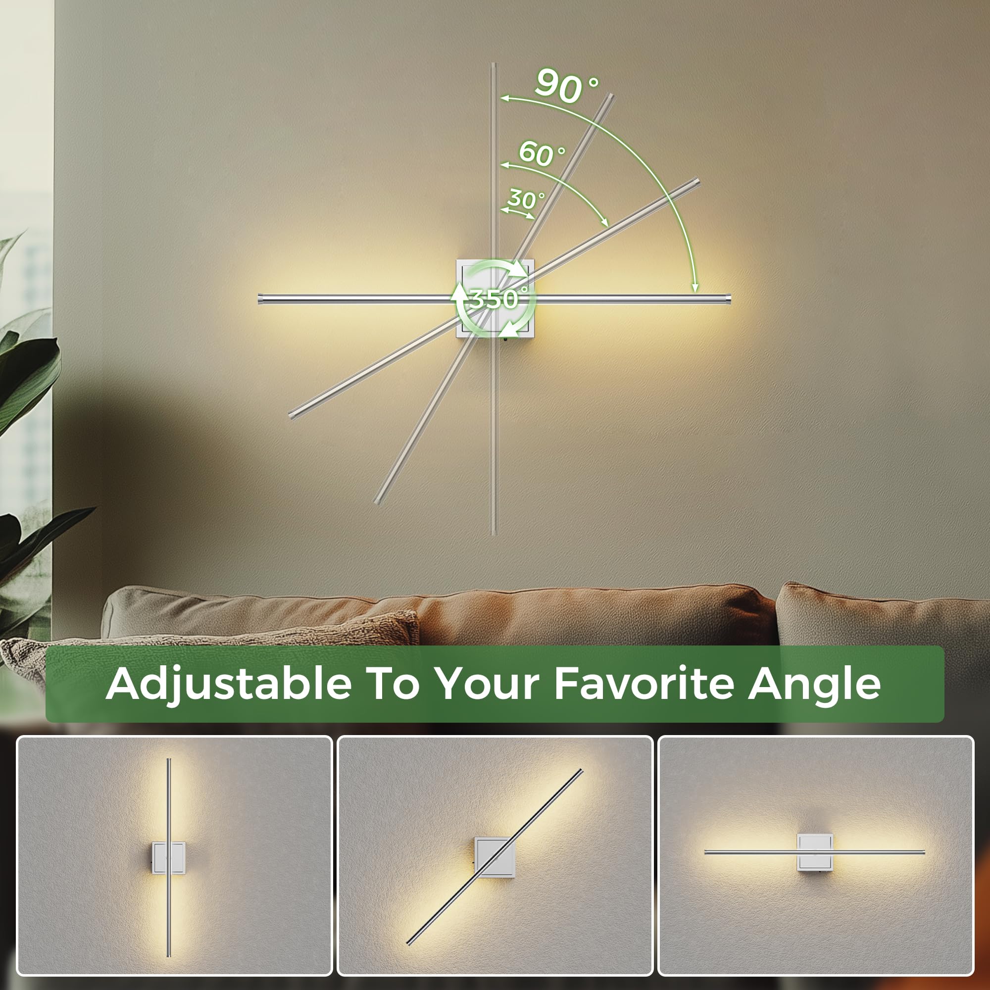 DORESshop Battery Operated Wall Sconces Set of 2, Dimmable Chrome Lights, 28.1 Inch Wireless Sconces with Remote Control