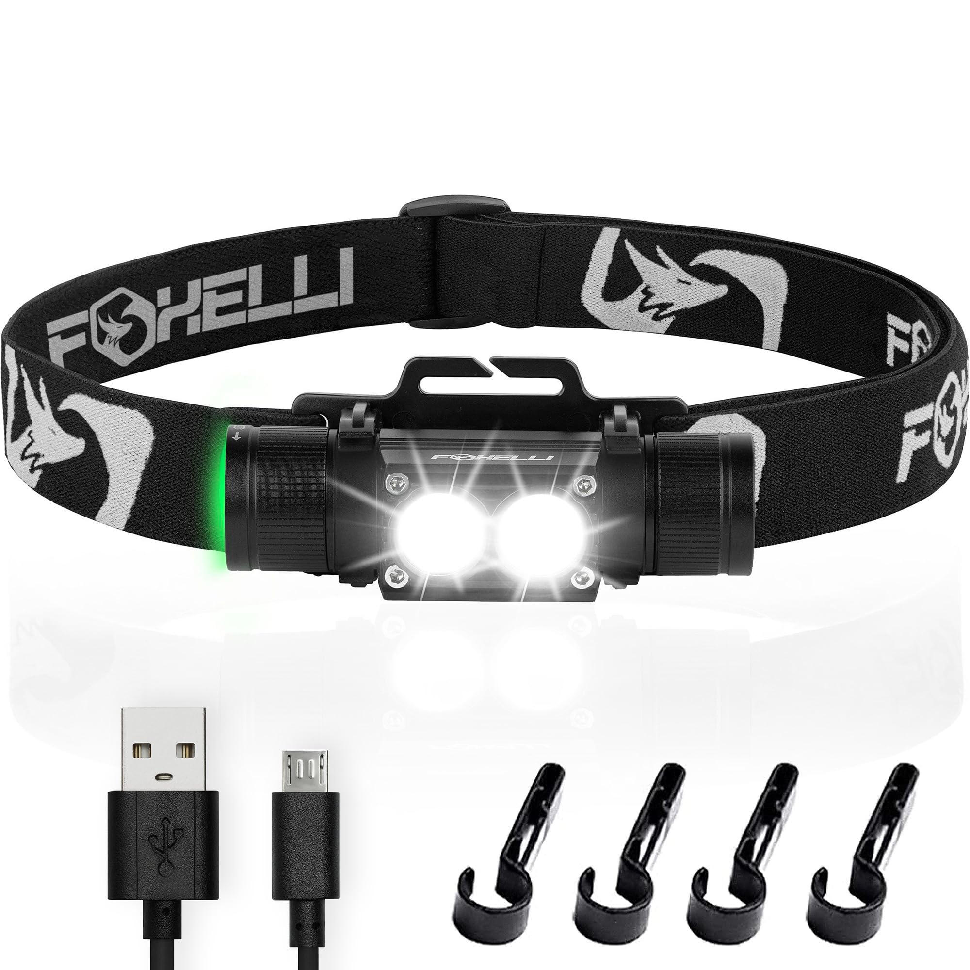 Foxelli Ultra Bright Headlamp, 1200 Lumen LED, IPX7 Waterproof, 18650 Battery, Black, Model Foxelli-MX1200B