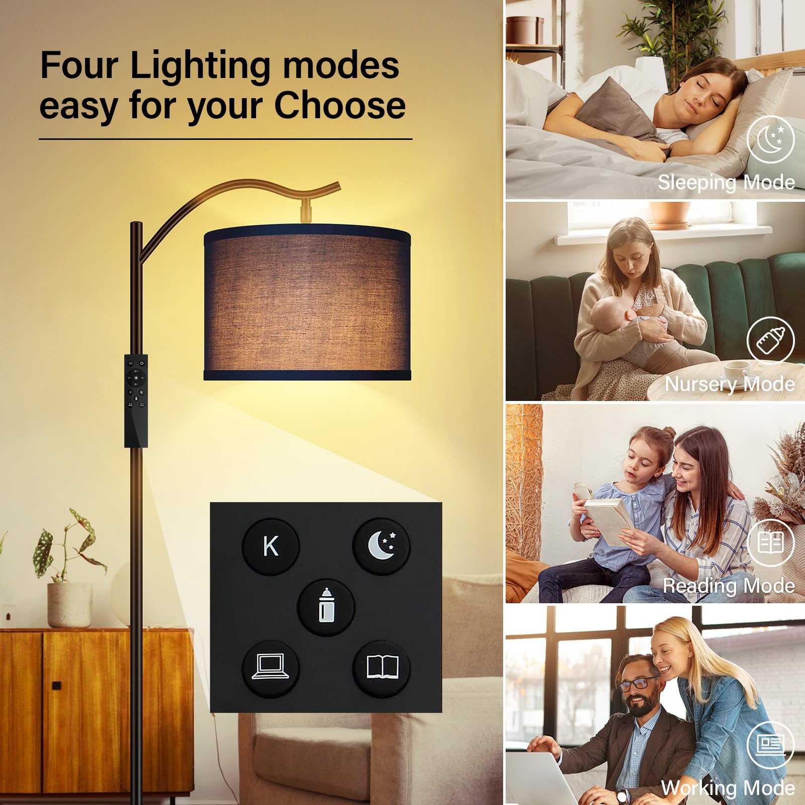 BoostArea Arc Floor Lamp with Remote, Stepless Dimmable, Metal, Blue, Model B1370 for Living Room, Bedroom, Office