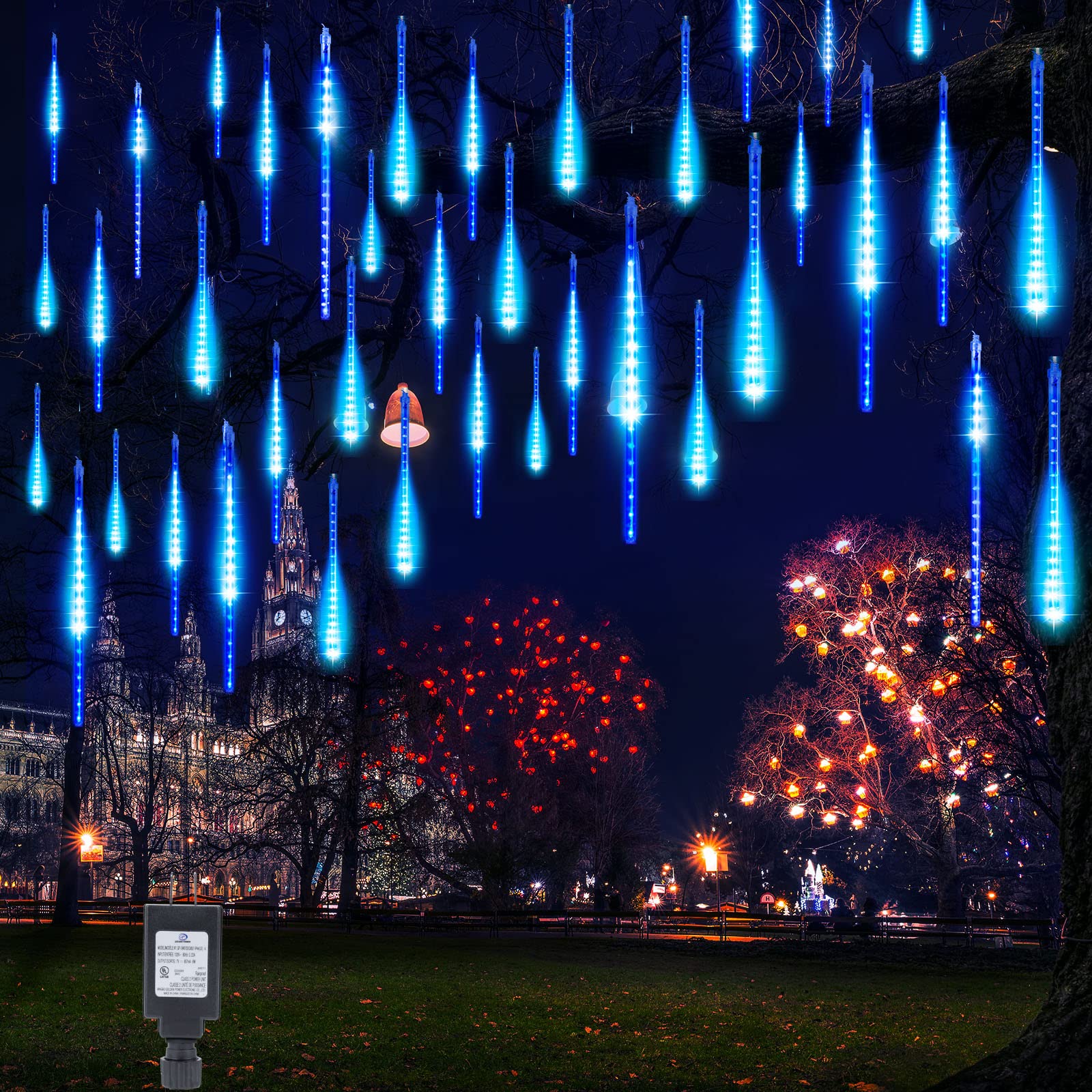 Meteor Shower Lights Outdoor, 16 Inches 20 Tubes 720 LED Icicle Lights, Waterproof Meteor Christmas Lights, Hanging Falling Rain Lights for Tree Bushes Holiday Party Christmas Decor, Blue