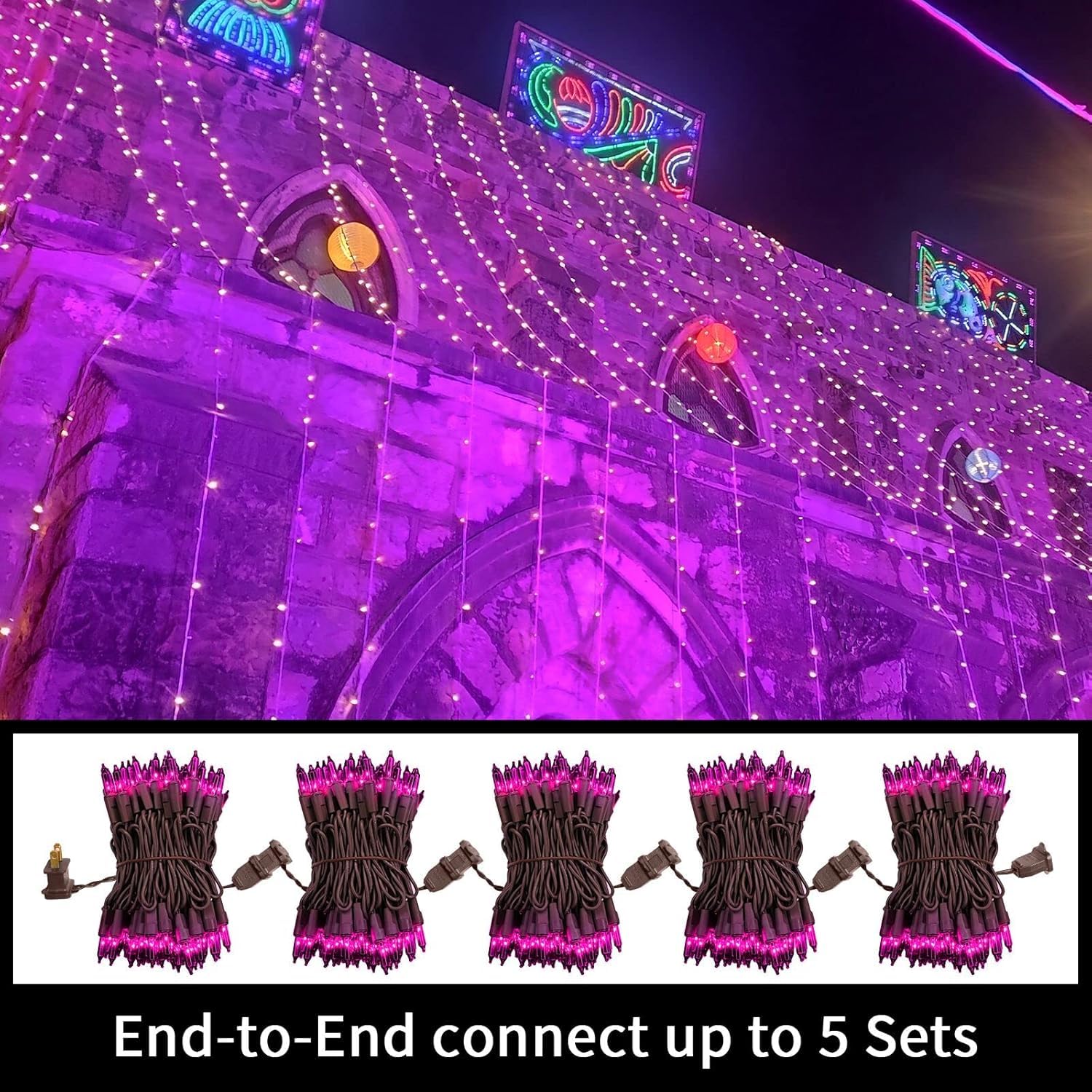 LAMPHOME Halloween Purple String Lights, 100 Mini Fairy Lights, 20Ft Brown Wire, Holiday Décor for Home, Christmas, Patio