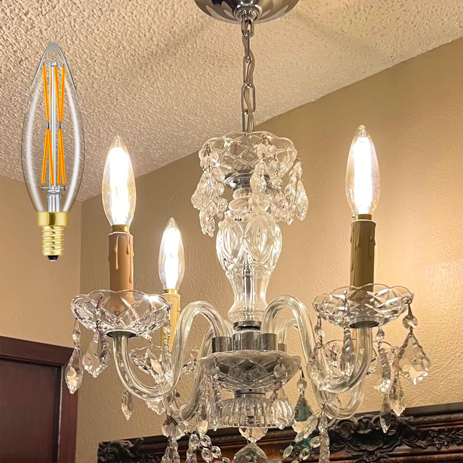 E12 Led Bulb 8W,100 Watt Equivalent, Dimmable Candelabra Led Light Bulbs,Chandelier Light Bulbs 2700K Warm White,850Lm Edison Bu