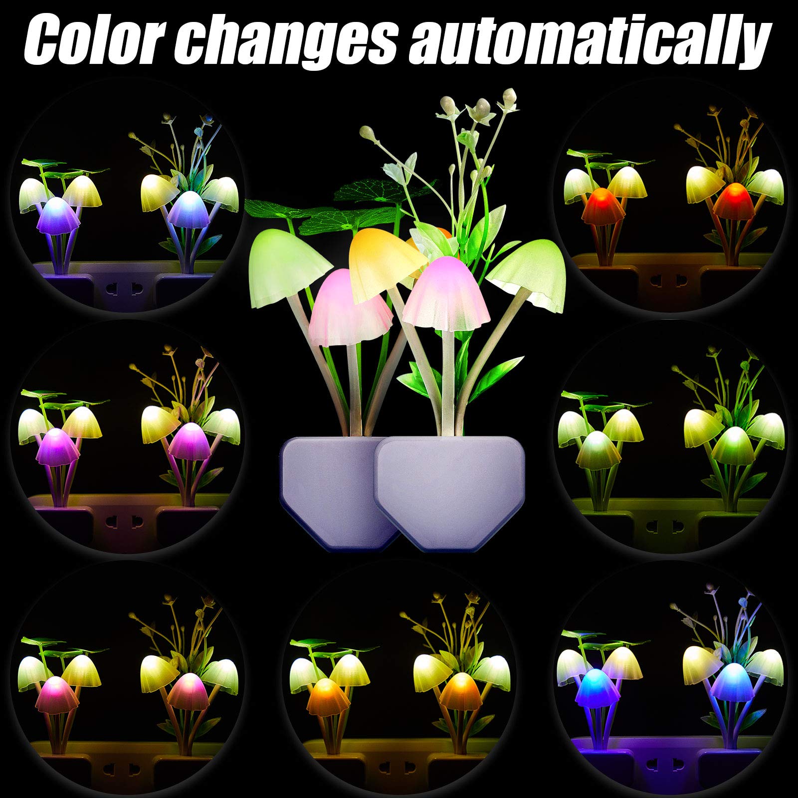 6 Pieces Mushroom Night Lights 7 Color Changing Plug-In Light Sensor Wall Lamp, Led Night Lights Sensor Wall Lamp For Adult Than