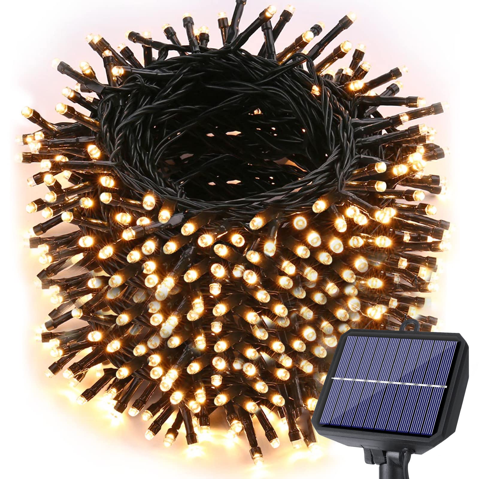 Toodour Solar Christmas Lights, 121ft 350 LED, 8 Modes, Waterproof, Warm White, Model LED0821350