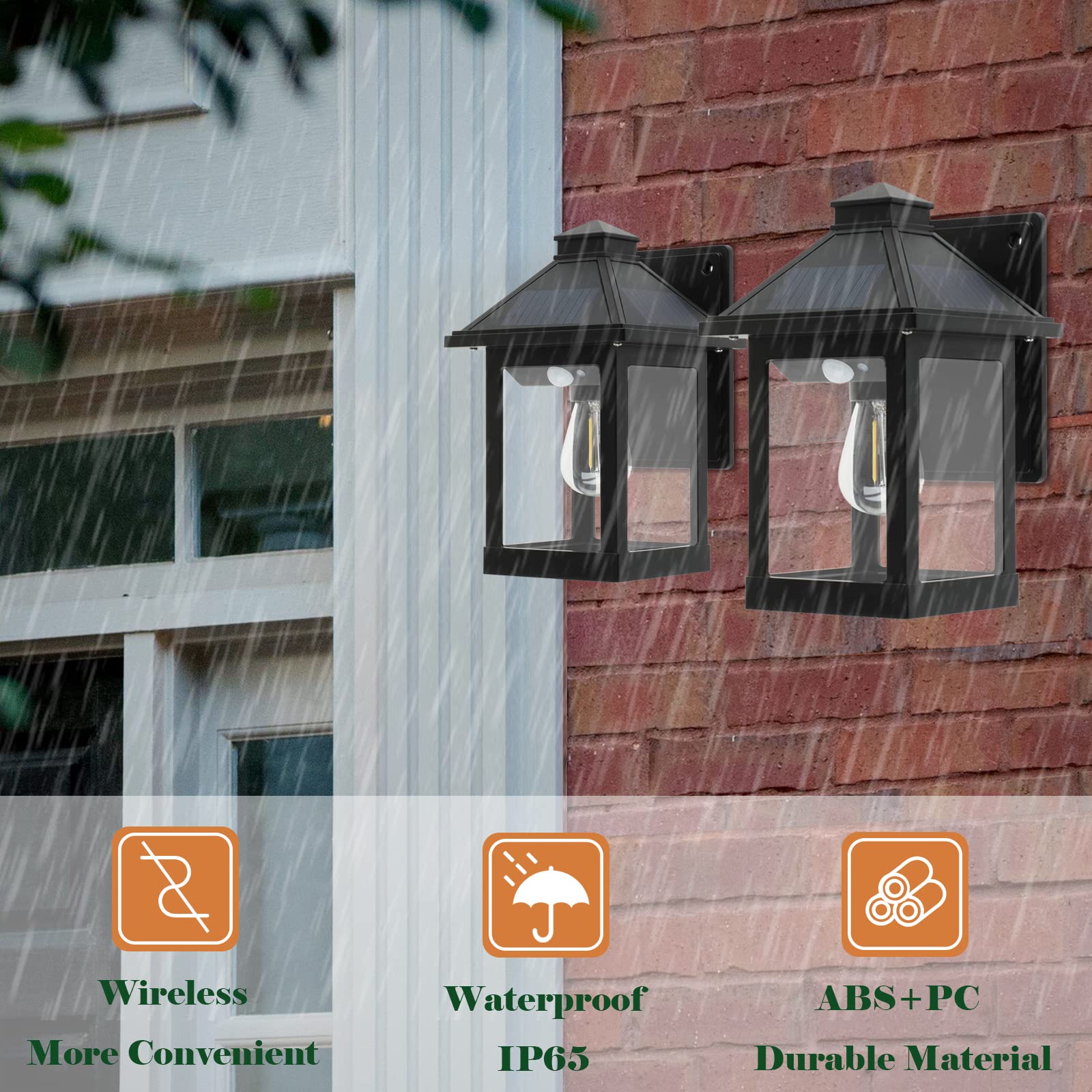 Nodfens 2 Pack Solar Wall Lanterns With Motion Sensor, Waterproof Led Sconce Lights For Outdoors