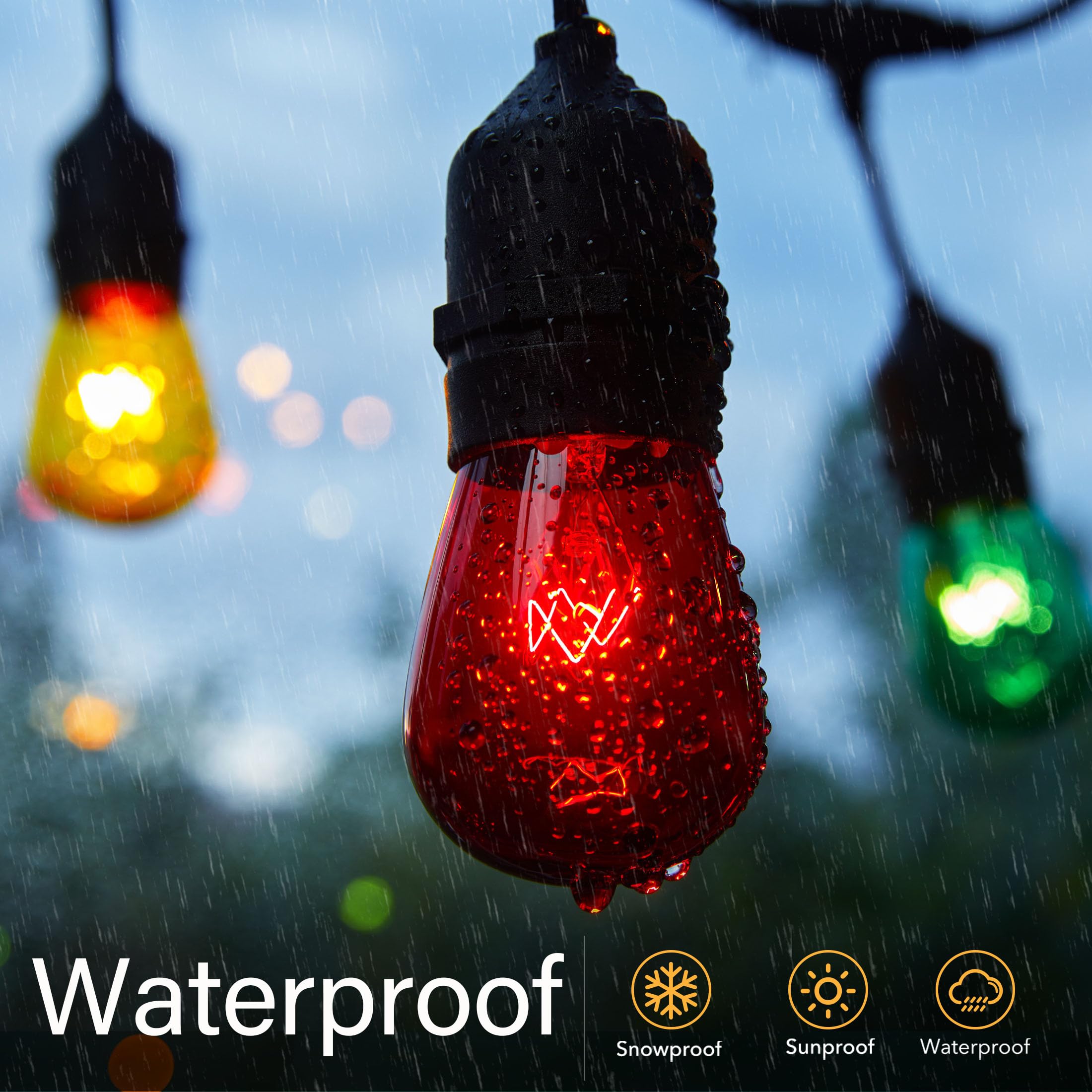 Minetom S14 Vintage Christmas Bulbs, 20 Pack, 11W Waterproof Multi-Color Edison Bulbs for Indoor/Outdoor Decoration