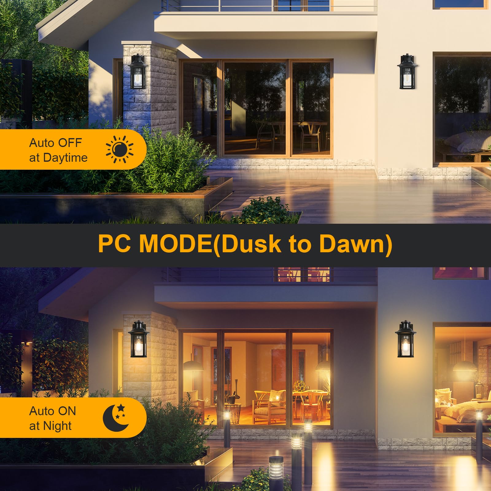 2 Pack Motion Sensor Outdoor Lights, 3 Adjustable Lighting Modes Porch Lights, Dusk To Dawn Exterior Lighting Fixture, Waterproo