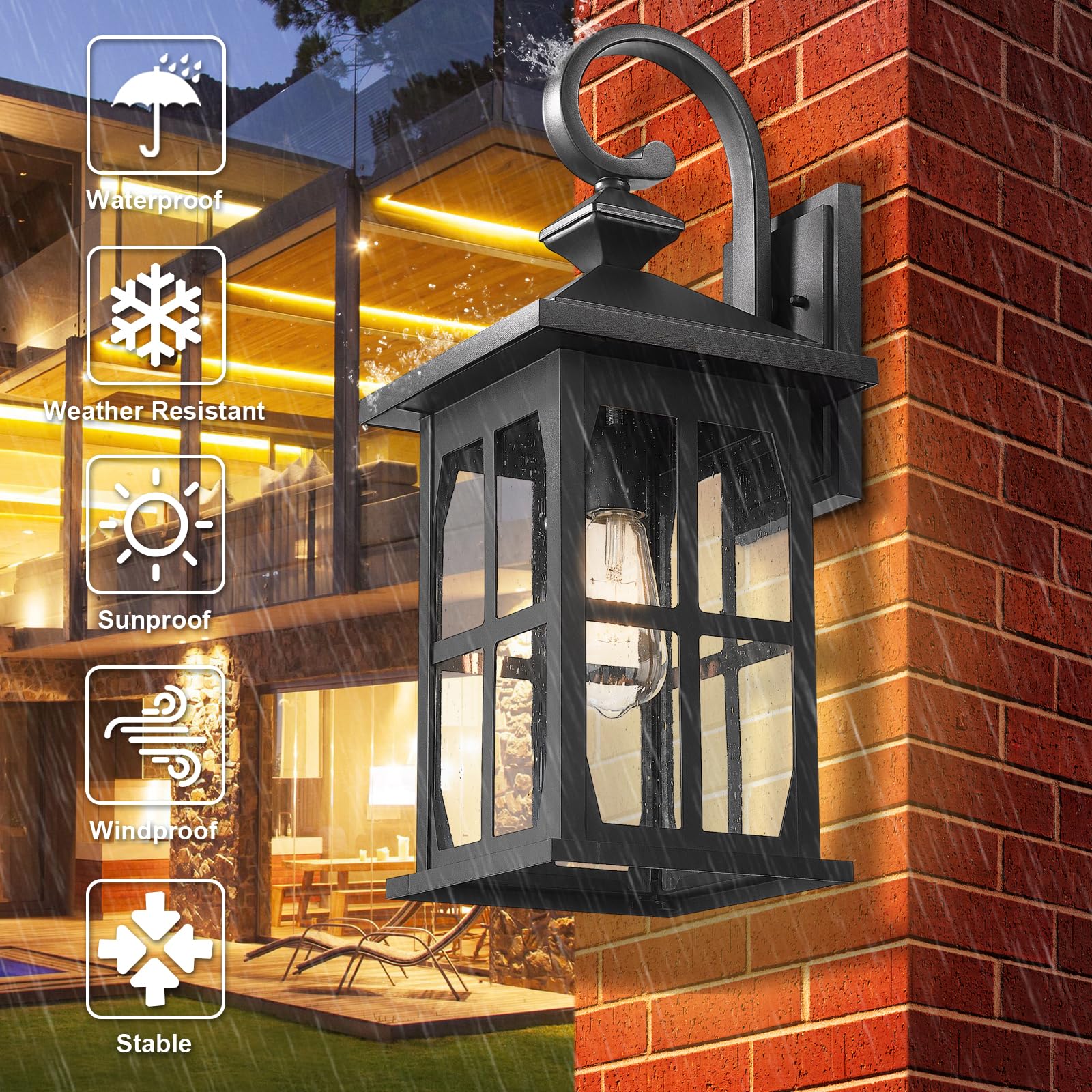 Darkaway Large Outdoor Light Fixtures Wall Mount  21Inch Outdoor Wall Lights Exterior Lighting Fixtures Waterproof Black Outside Wall Sconce With Seeded Glass For House Porch Hallway Garage Front Door
