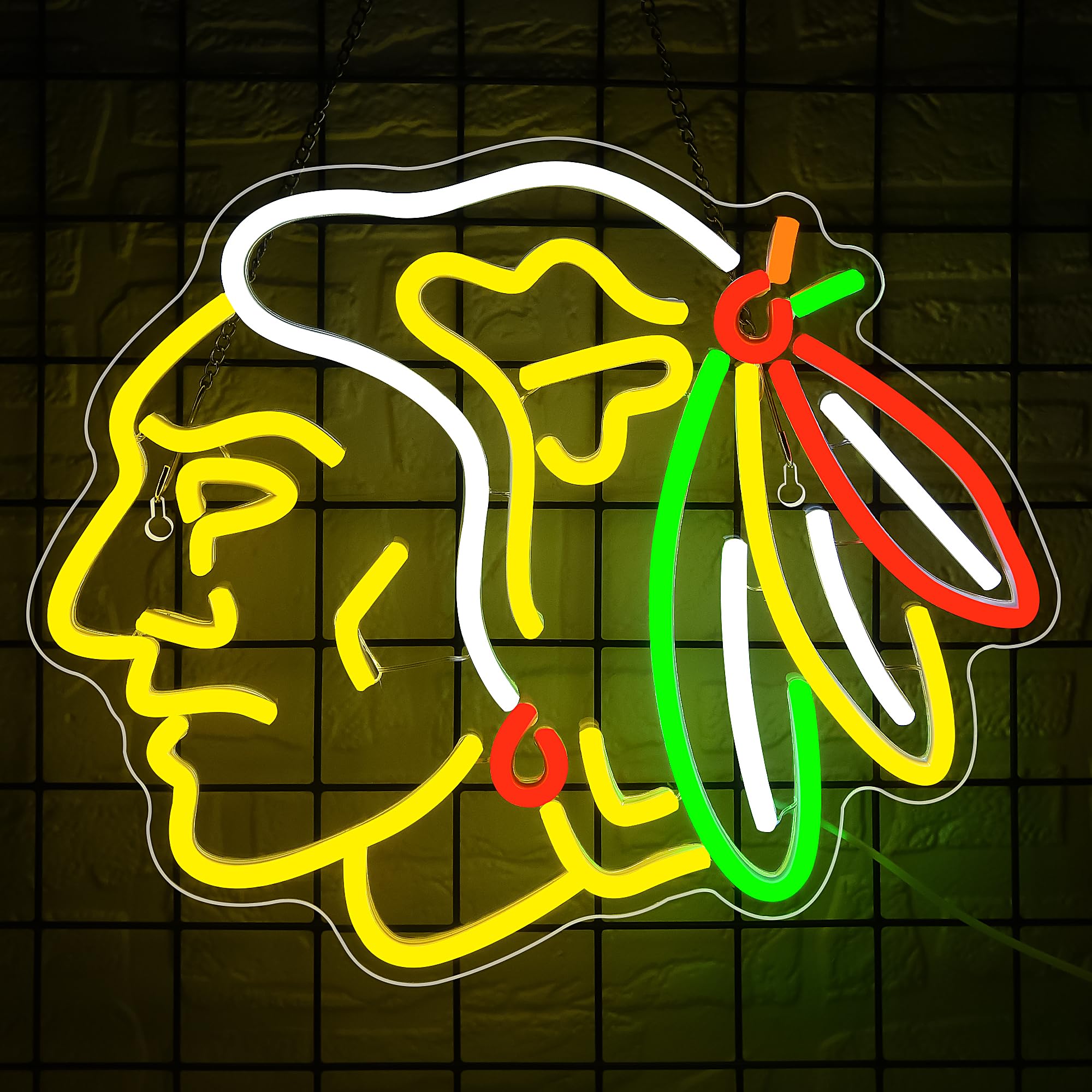 LALAON Chicago Hockey Neon Sign, LED Acrylic Decor, 13.78x11.34in, Yellow and White, Model ZKXD204