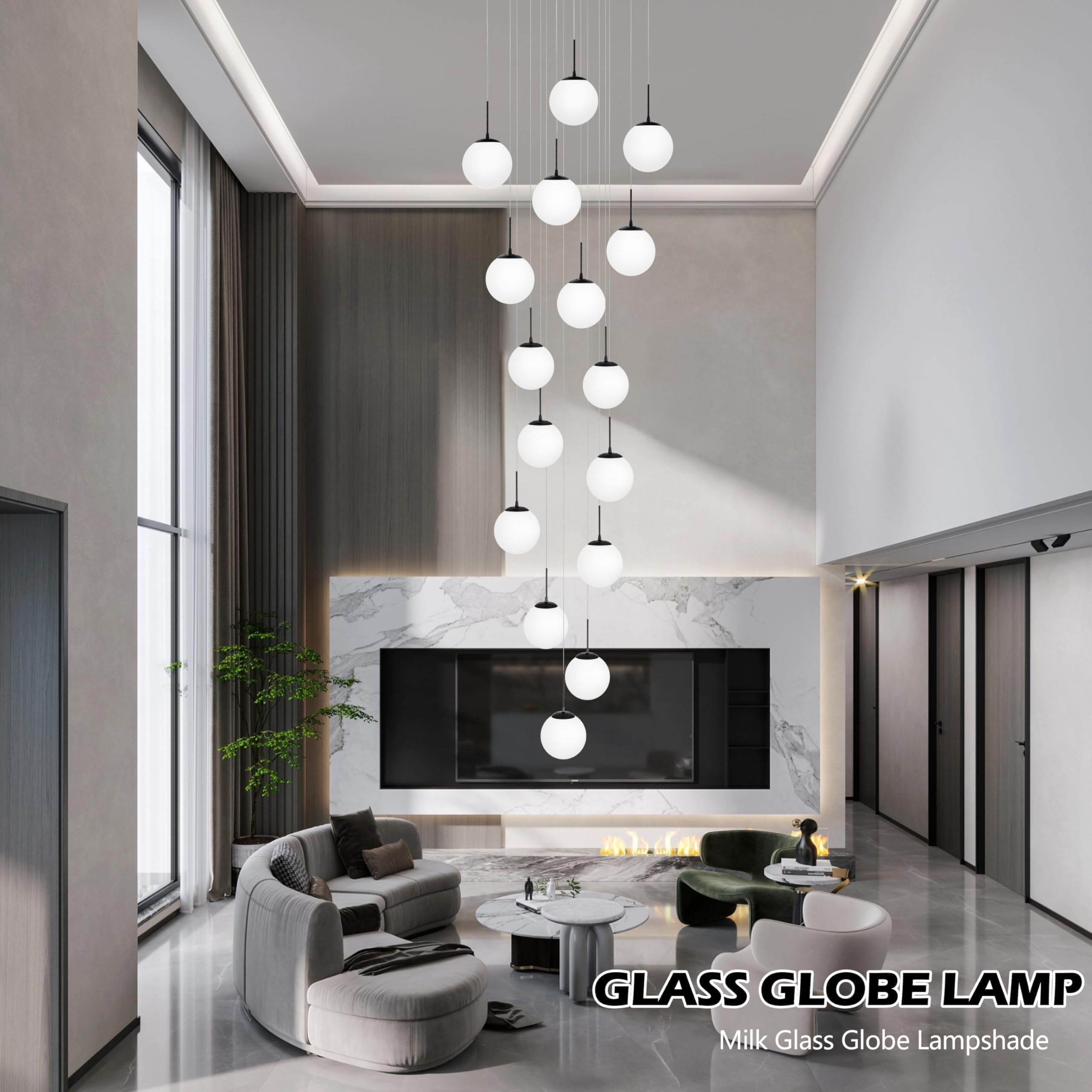 KoKo&Yukina 16-Light Black Mid Century Modern Chandelier, Opal Glass, D23.6", Model LT01-NH-16, Ideal for Living Room & Entryway