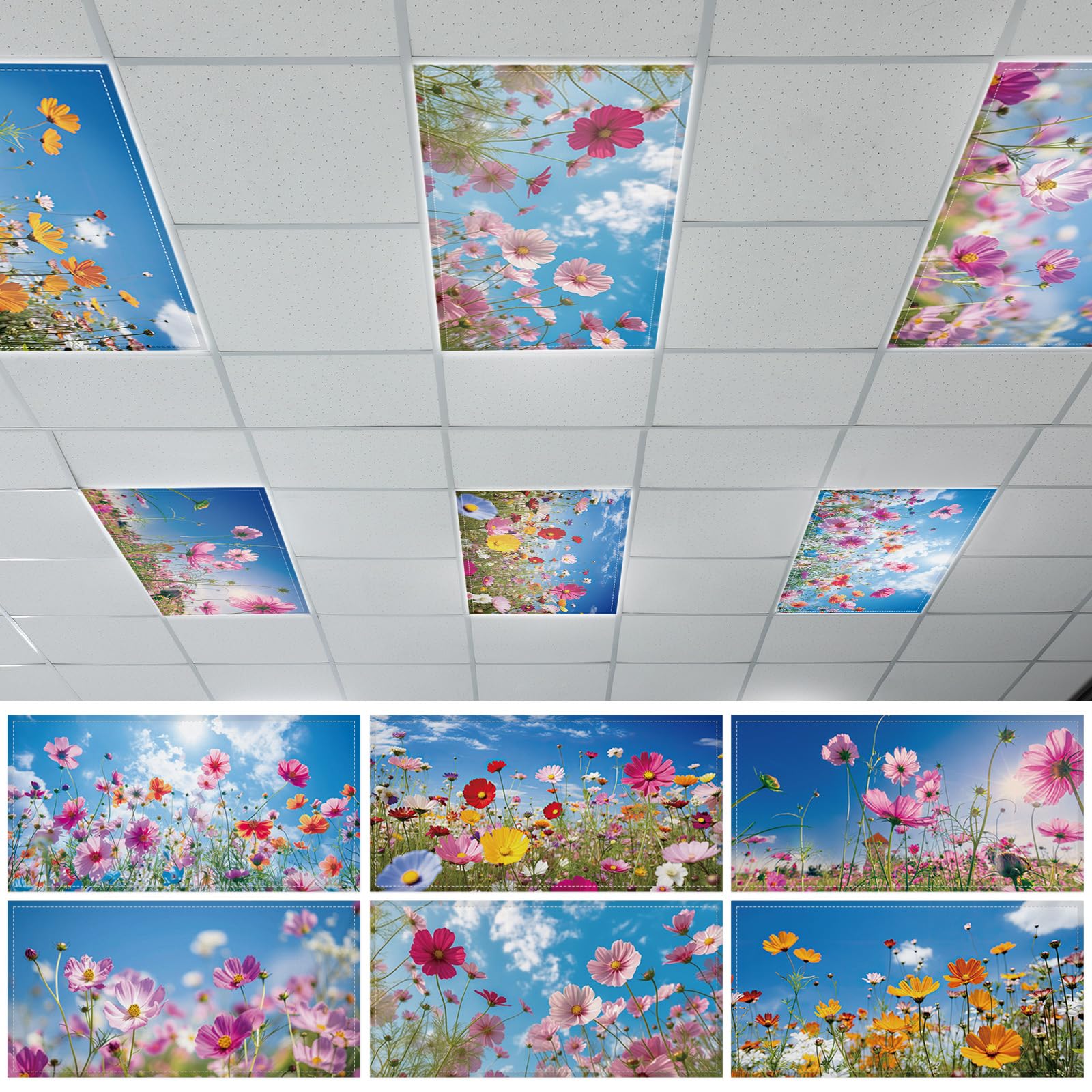 6 Pcs Fluorescent Light Covers with 60 Magnets Decorative for Classroom Ceiling Lights 4 x 2 Feet Magnetic Light Cover Filter Ea
