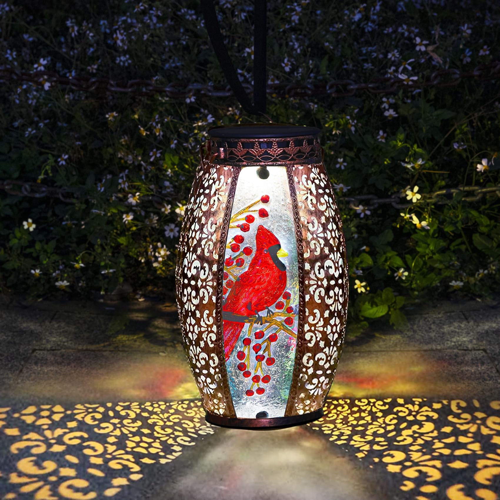 Solar Lanterns Outdoor Hanging Cardinal Garden Decor Light Decorative Waterproof for Women Mom Mothers Grandma Grandparents Birt