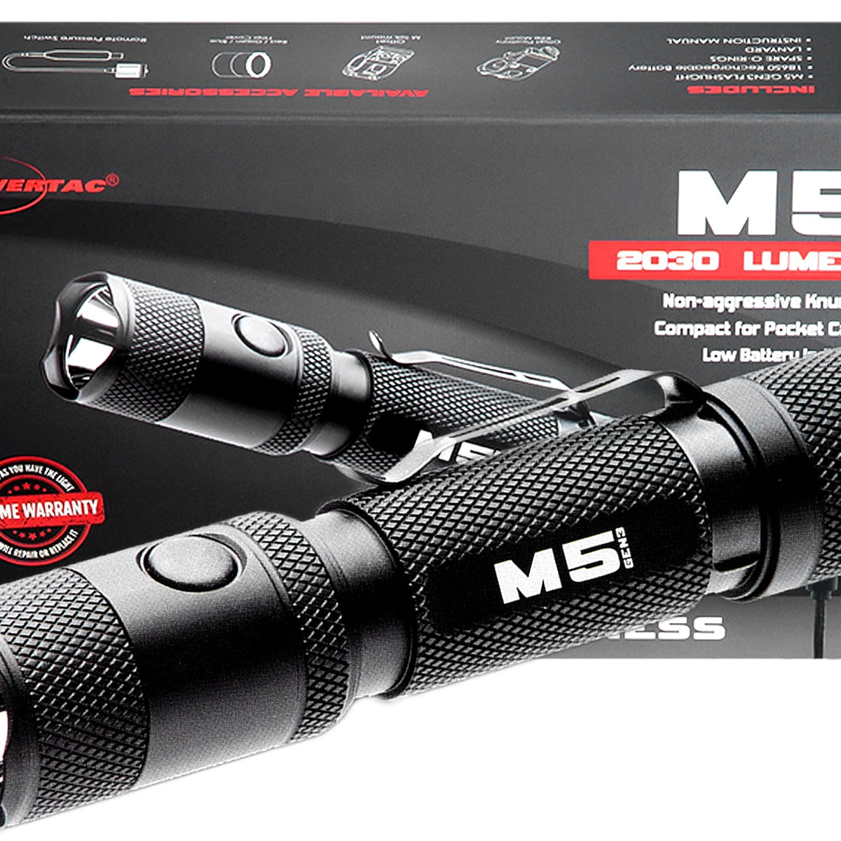 PowerTac M5 Tactical Flashlight - 2030 Lumens, Magnetic Charging, Dual ...