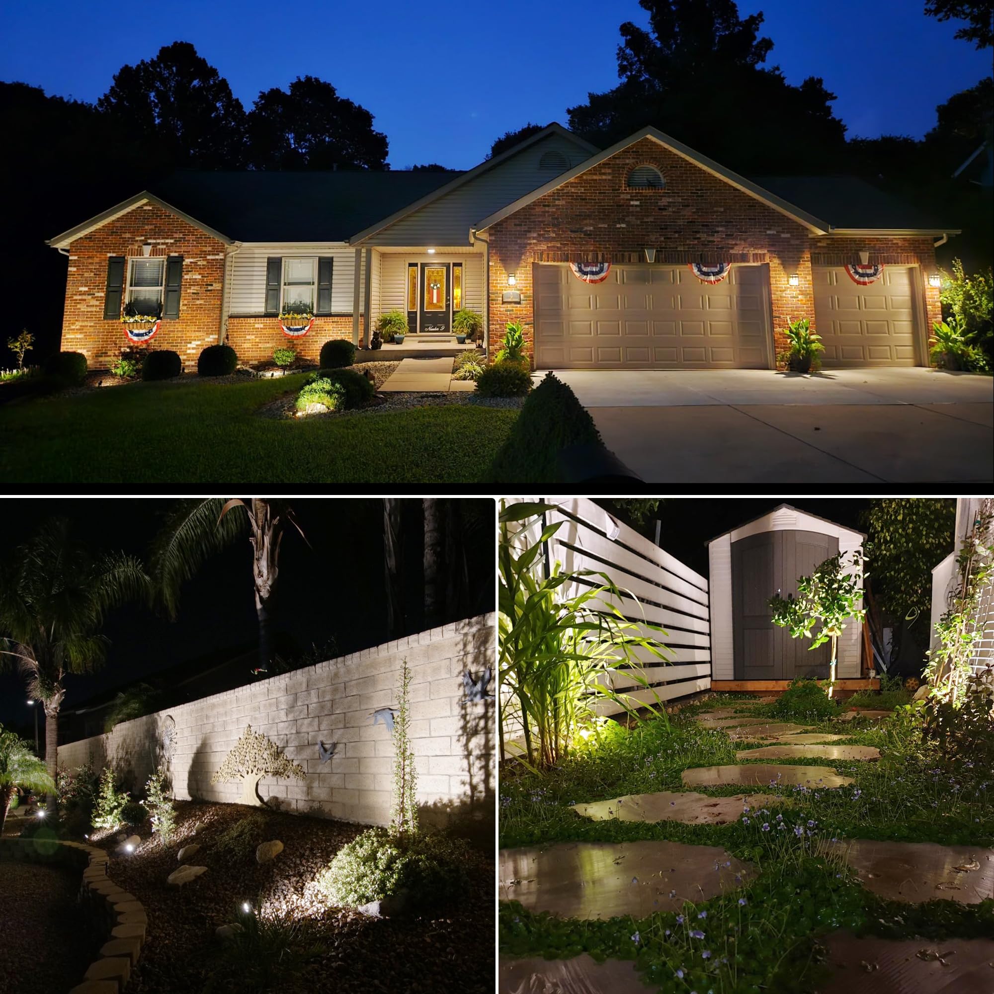SUNVIE LED Landscape Lighting Kit - 12 Pack, 3000K Waterproof Aluminum Spotlights, 300W Transformer, Black for Yard & Garden